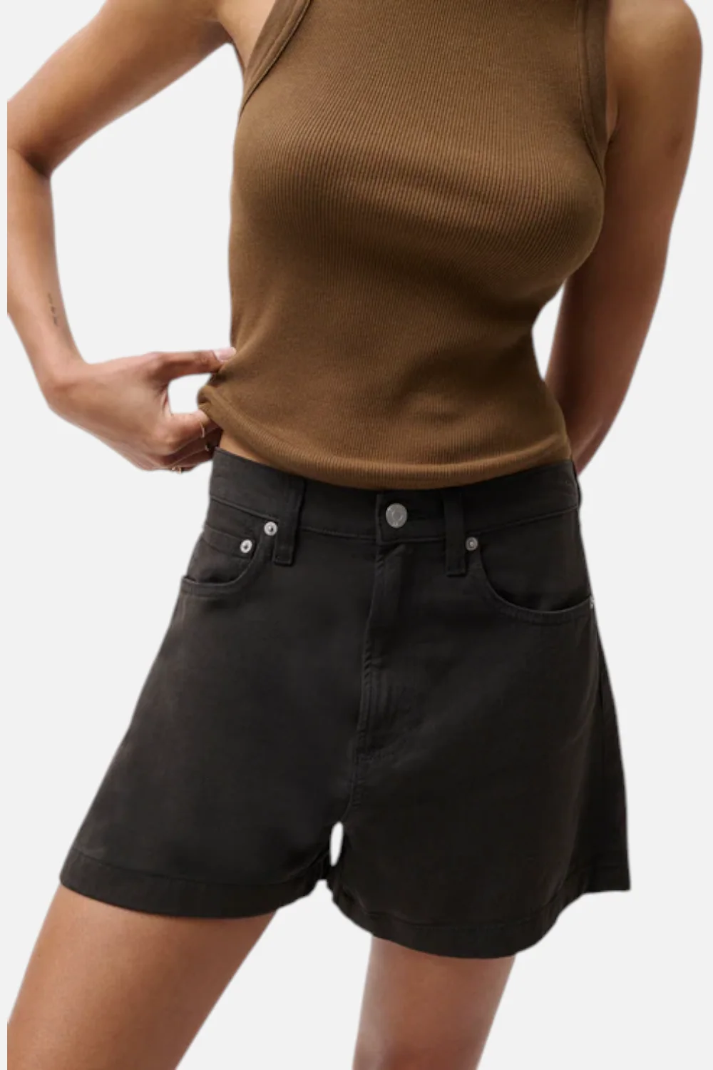 Pistola Kimora High-Rise Linen A-Line Shorts in Bristol Black - Image 3