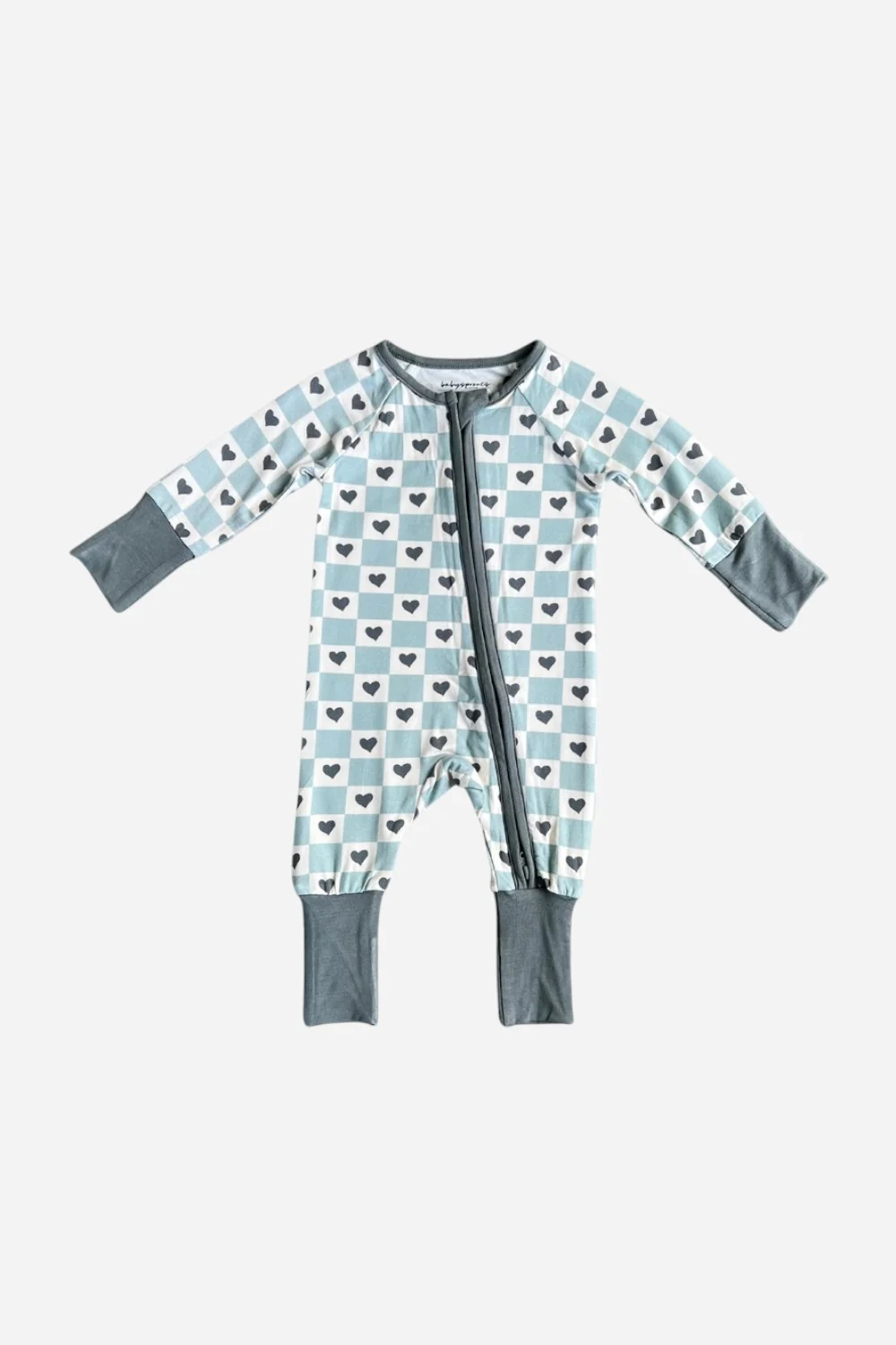 Babysprouts Clothing Long Sleeve Zip Romper Checkered Boy's Hearts