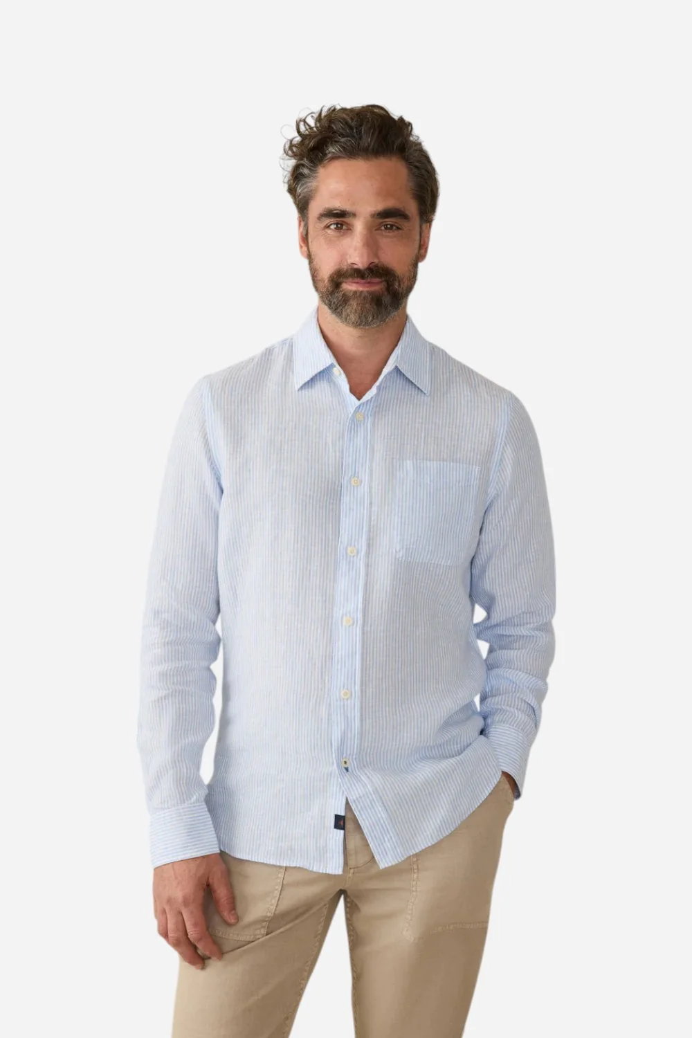 Faherty Laguna Linen Shirt in Summer Classic Stripe