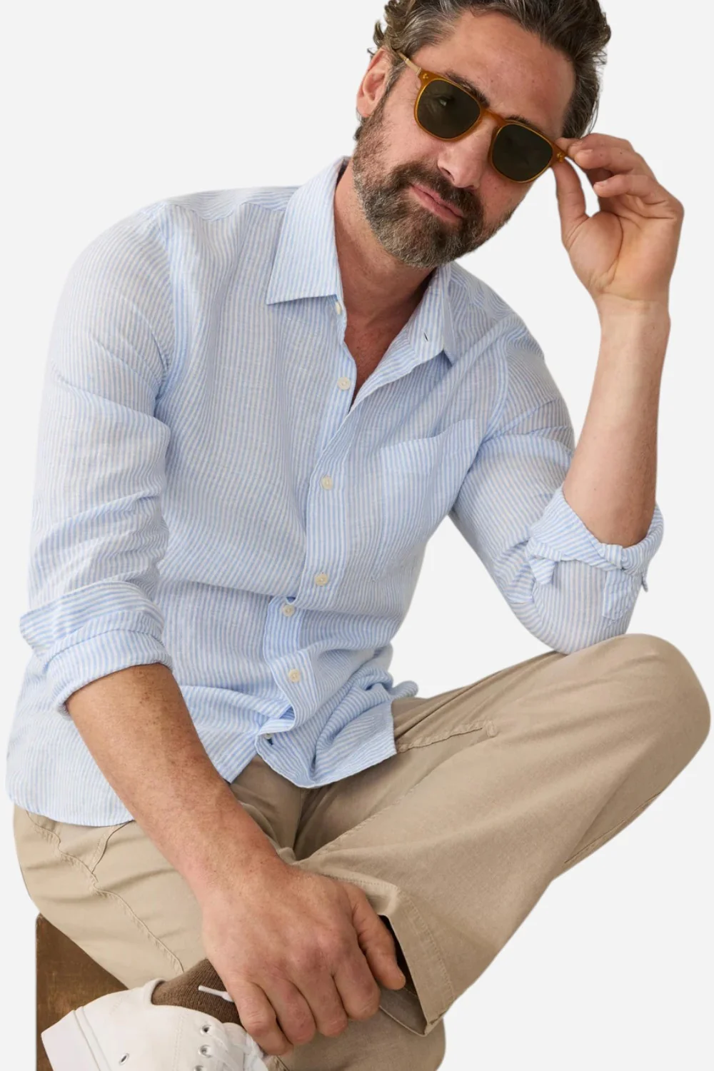 Faherty Laguna Linen Shirt in Summer Classic Stripe - Image 2