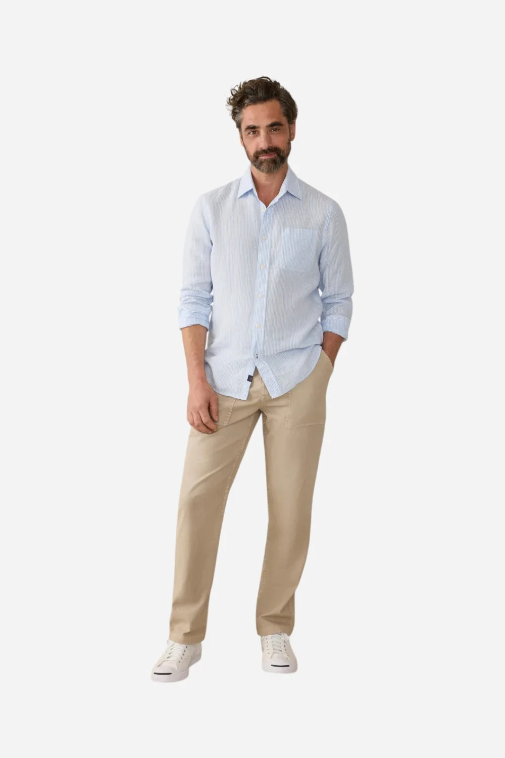 Faherty Laguna Linen Shirt in Summer Classic Stripe - Image 3