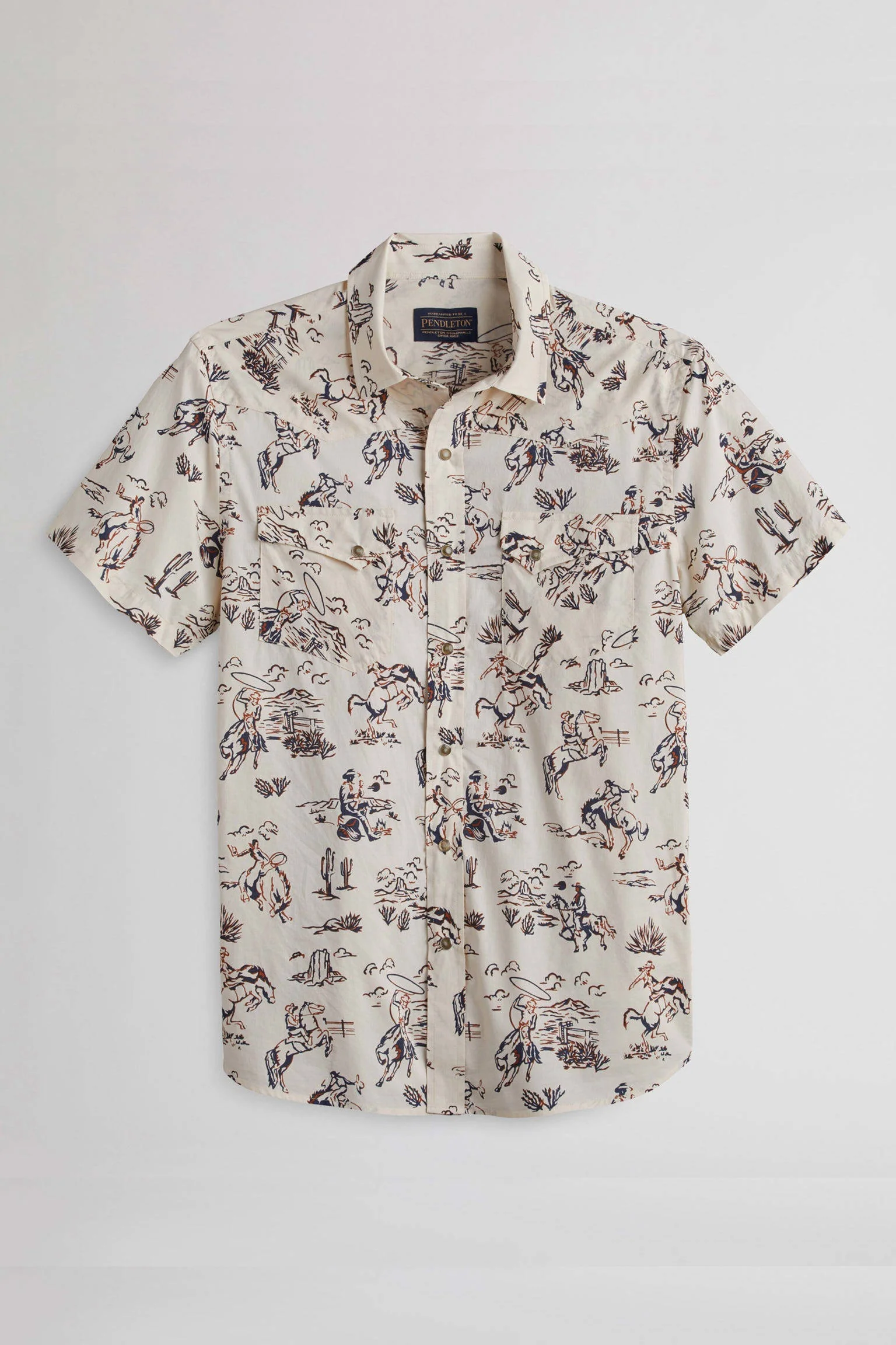Pendleton Woolen Mills Laramie Short Sleeve Snap Front Shirt in Ivory Lariat
