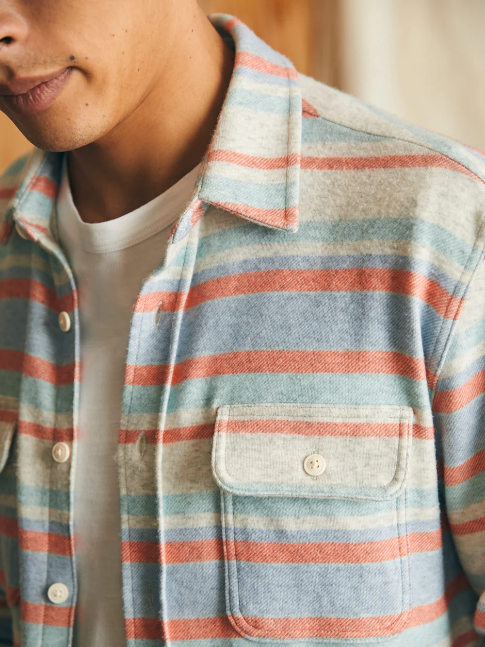 Faherty Legend Sweater Shirt in Coral Reef Stripe
