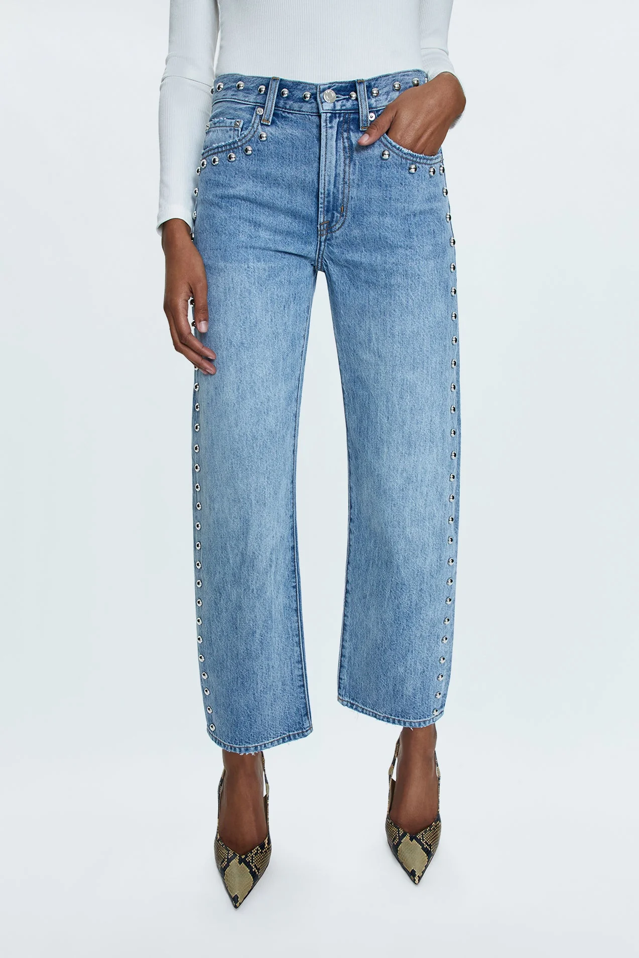 Pistola Lexi Mid-Rise Bowed Straight Leg Jeans in Satellite - Image 3