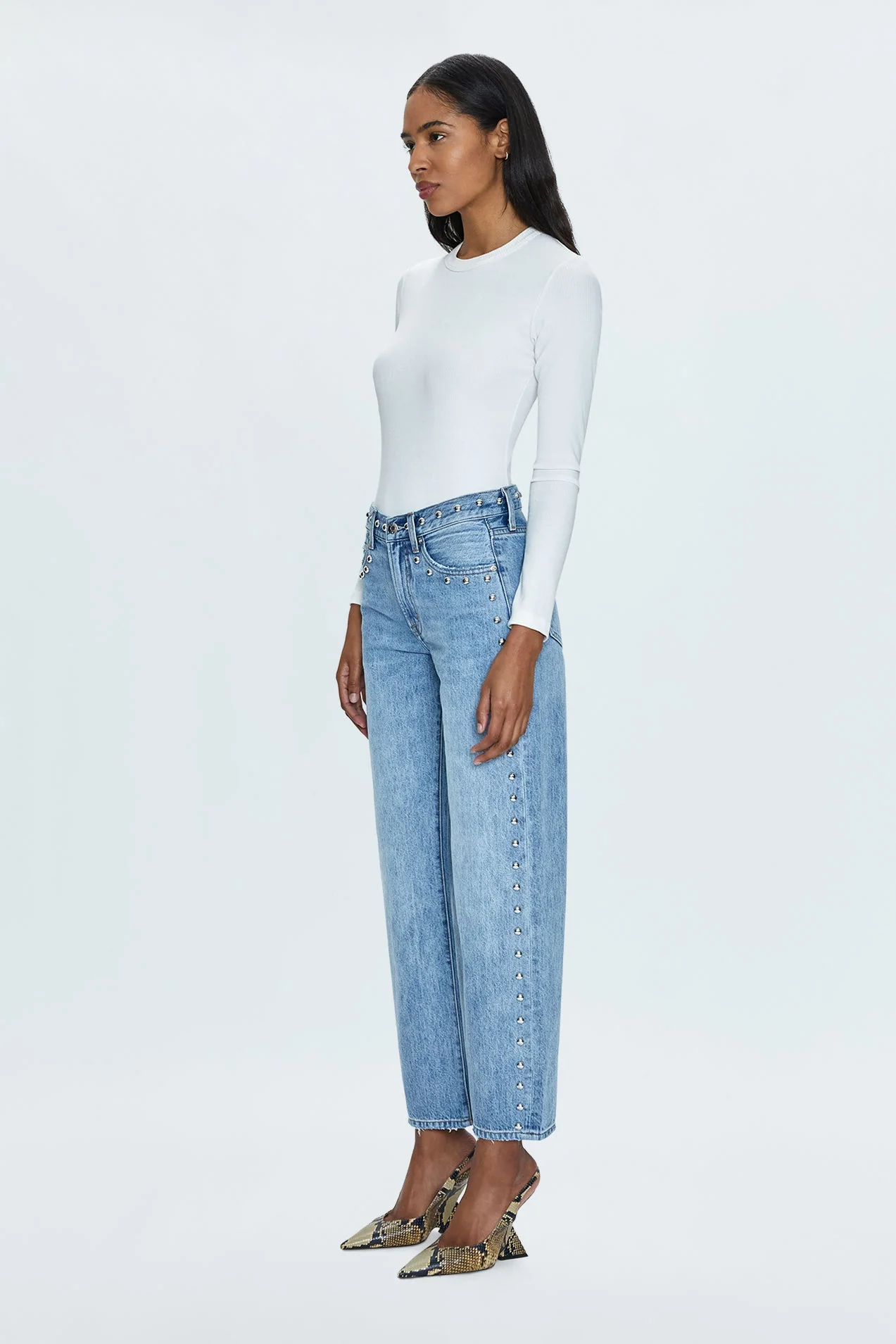 Pistola Lexi Mid-Rise Bowed Straight Leg Jeans in Satellite - Image 5