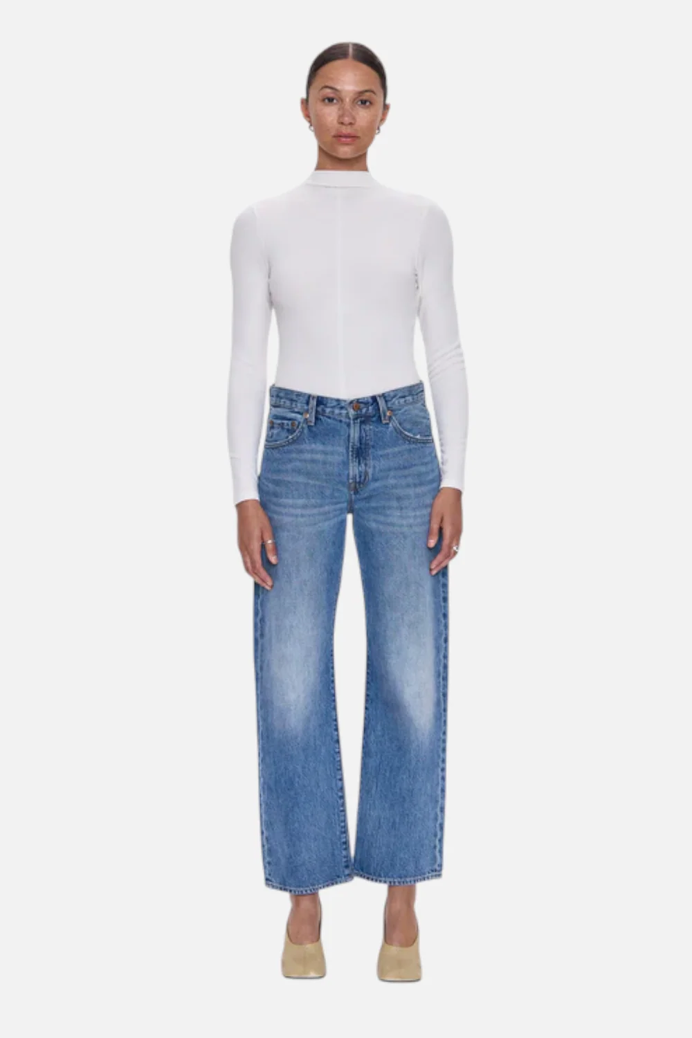 Pistola Women's Lexi Mid Rise Bowed Straight Jean in Metropolis