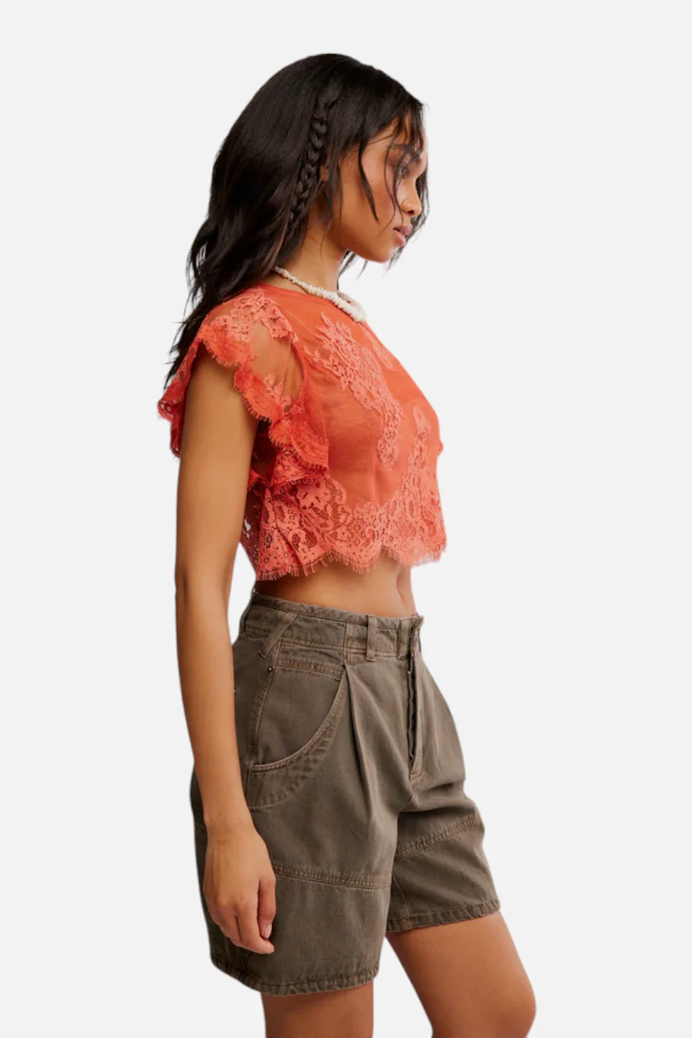 Free People Lunar Ash Lace Top in Sunset - Image 4