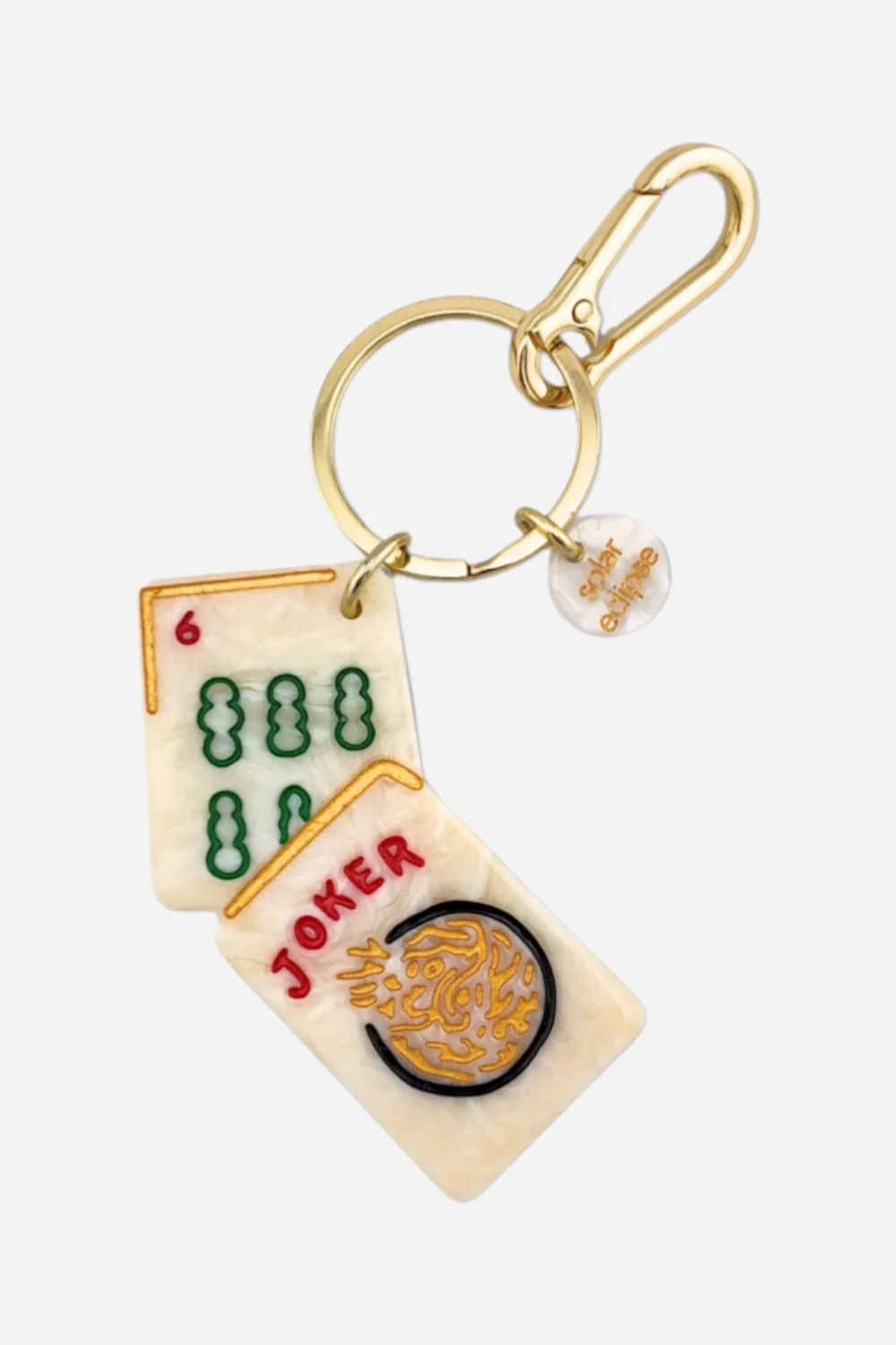 Solar Eclipse Hand-painted Mahjong Bag Charm + Keychain | Eco-Friendly