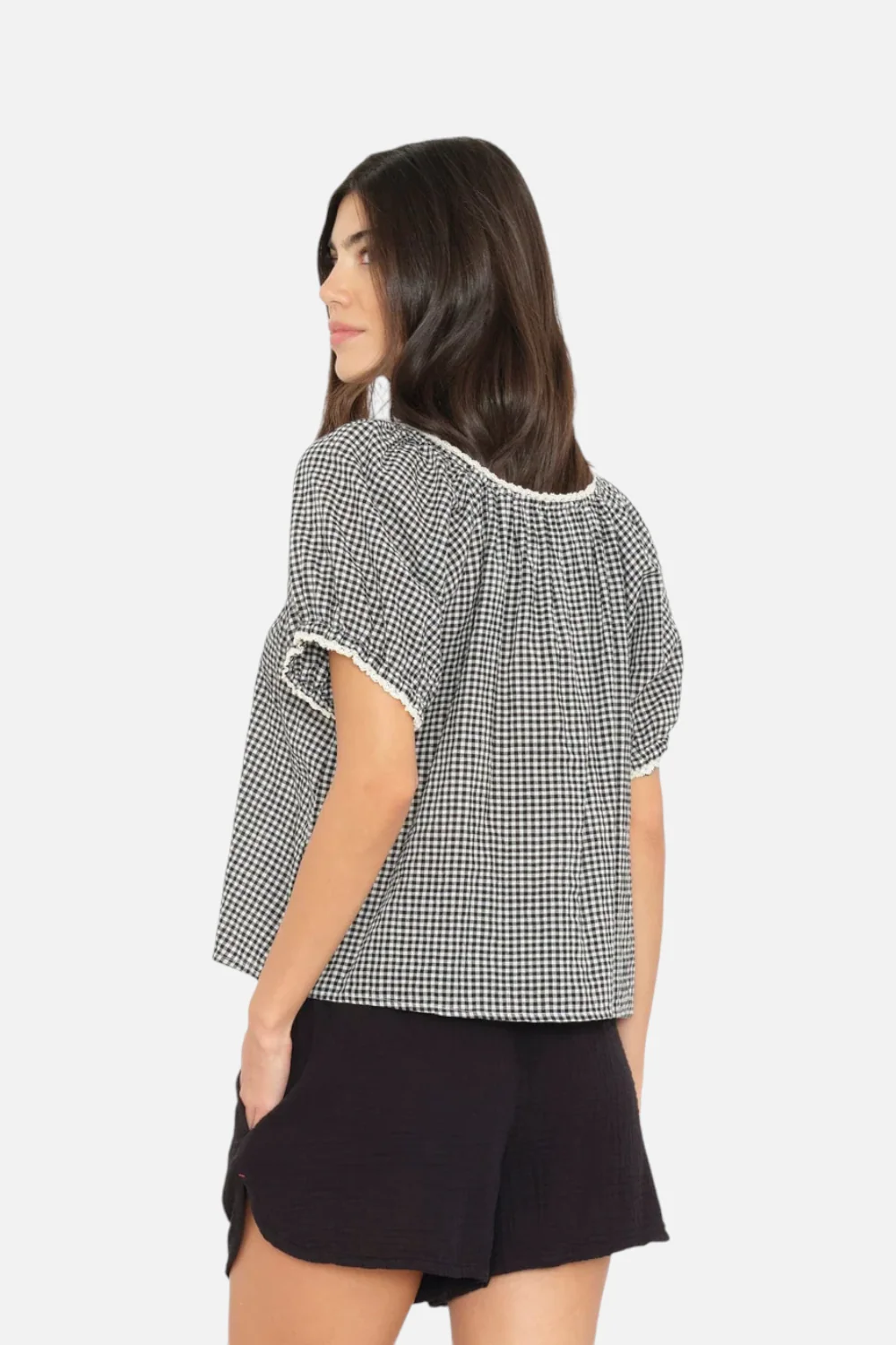 Xirena Maisie Gingham Check Top in Black Sand - Image 3