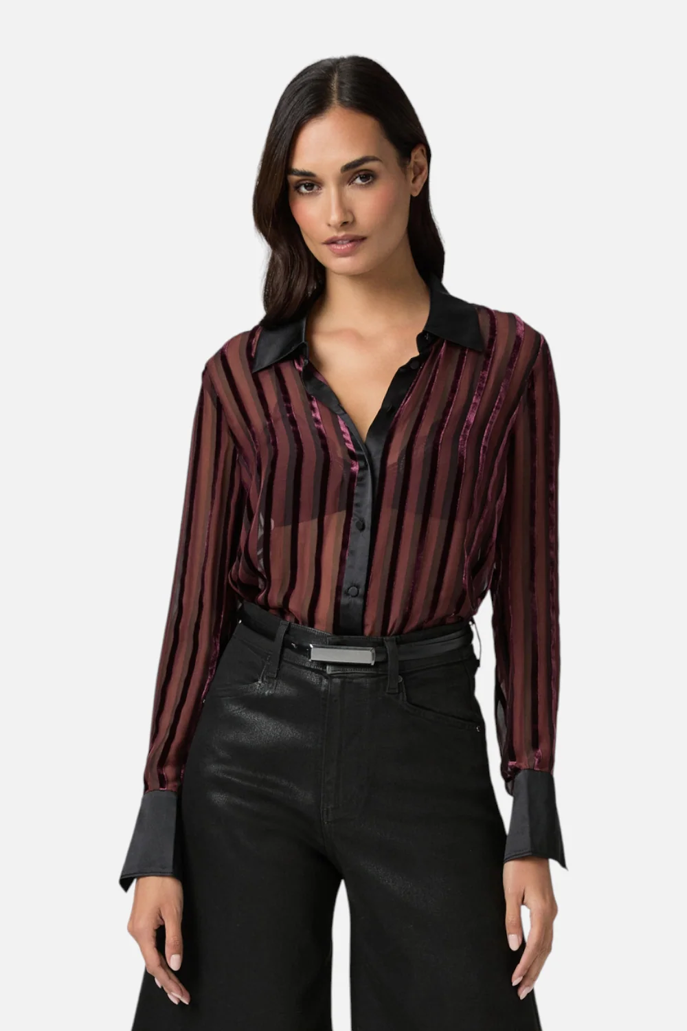 Paige Mazzy Shirt in Aubergine/Black Slik