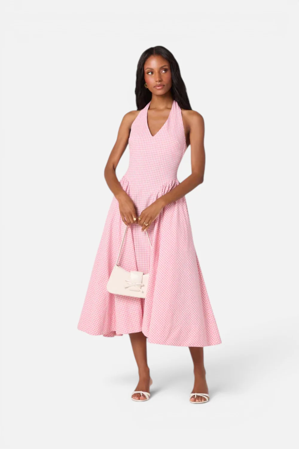ASTR The Label Meana Midi Halter Dress in Pink Gingham - Image 3
