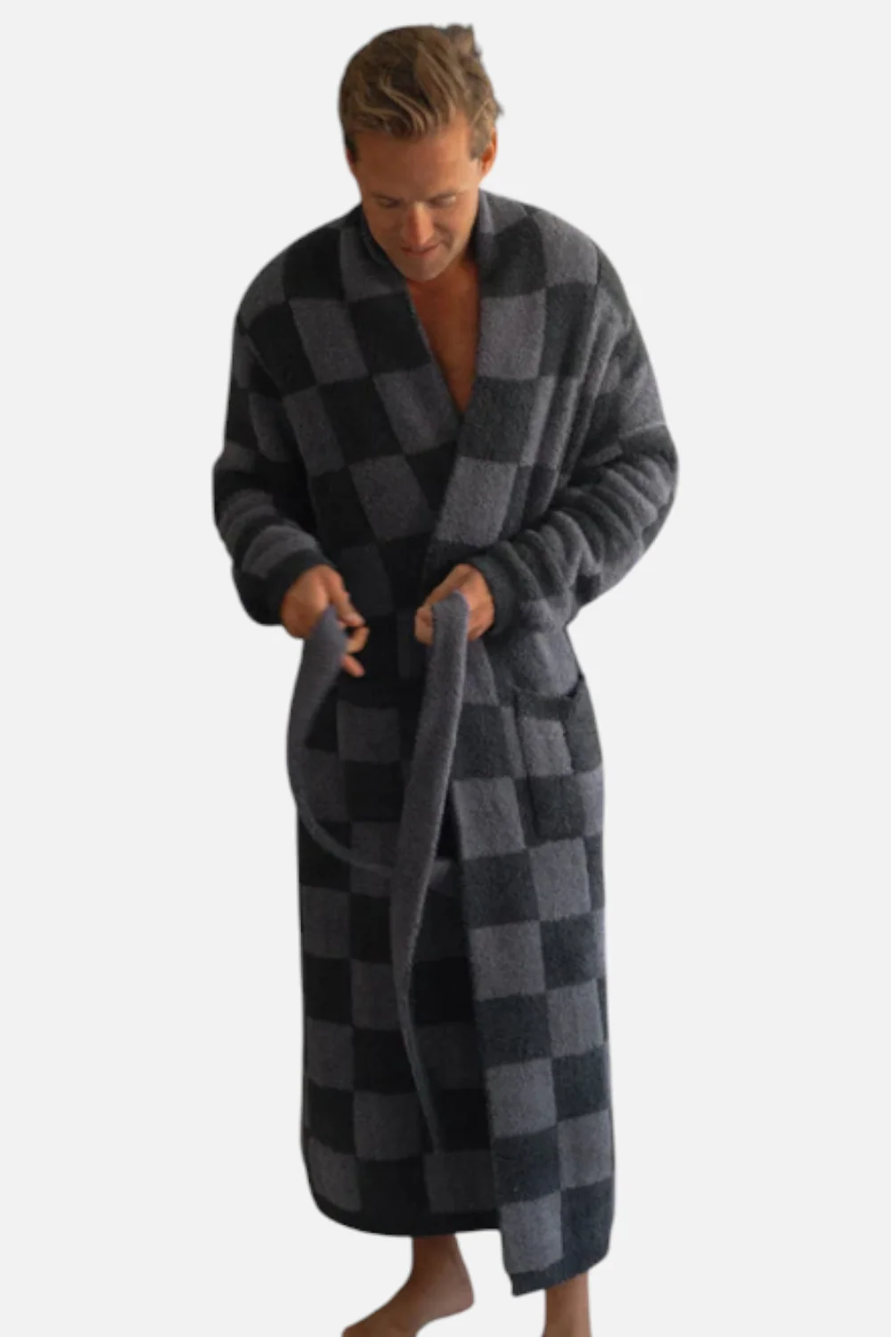 Local Beach Men's Cozy Checker Robe in Gray & Black