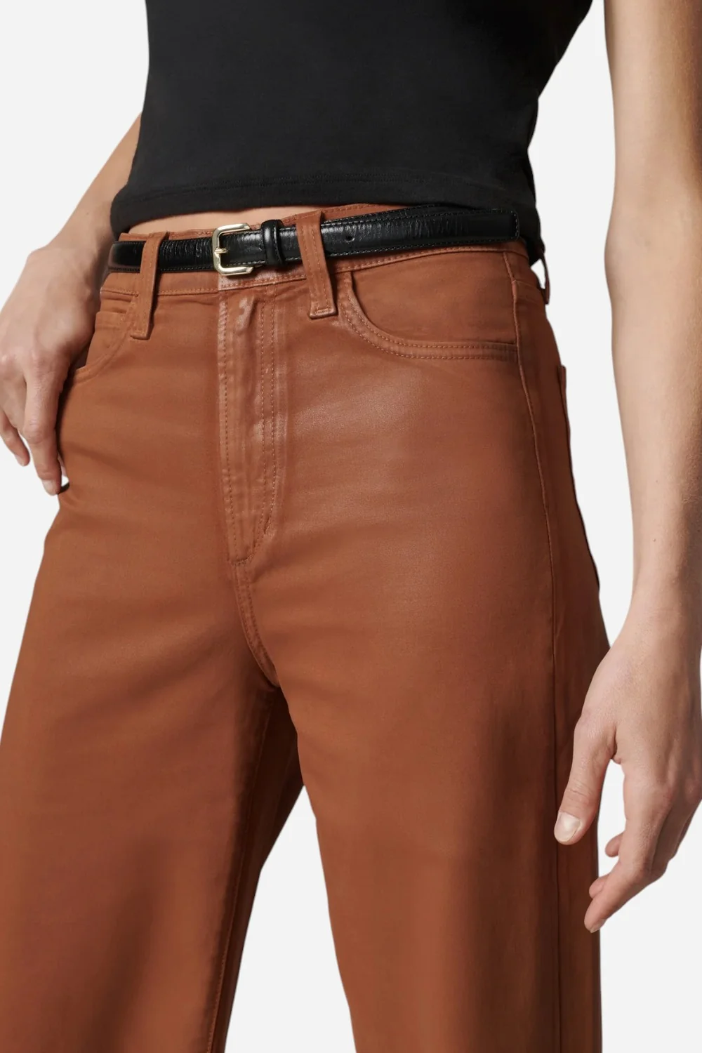 Joe's Jeans The Mia Petite Coated Wide Leg in Leather Brown - Image 4