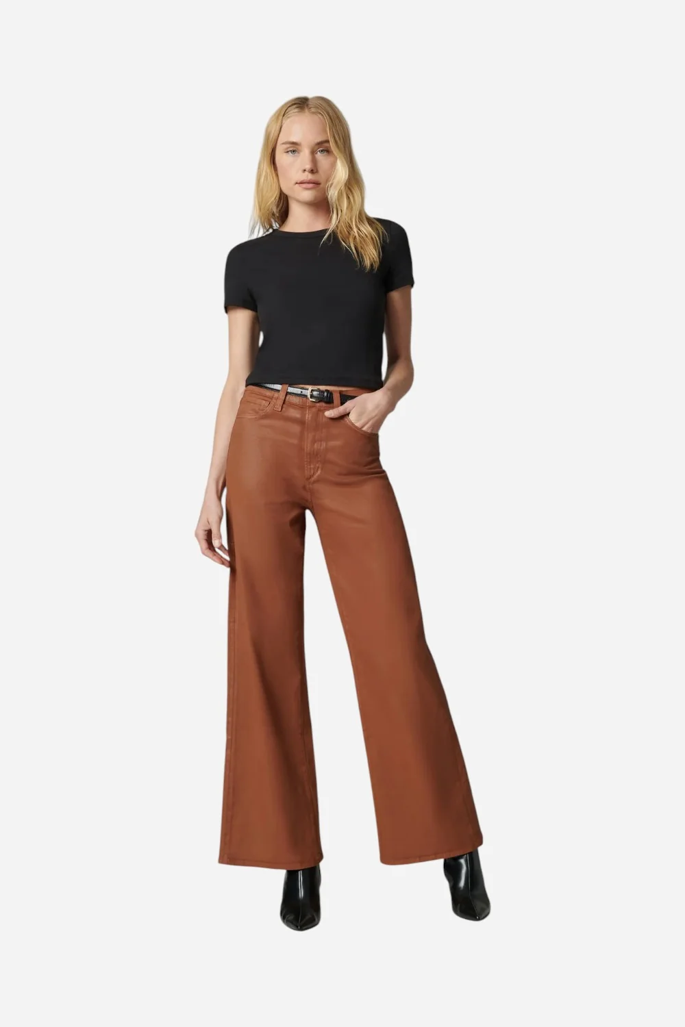 Joe's Jeans The Mia Petite Coated Wide Leg in Leather Brown - Image 6