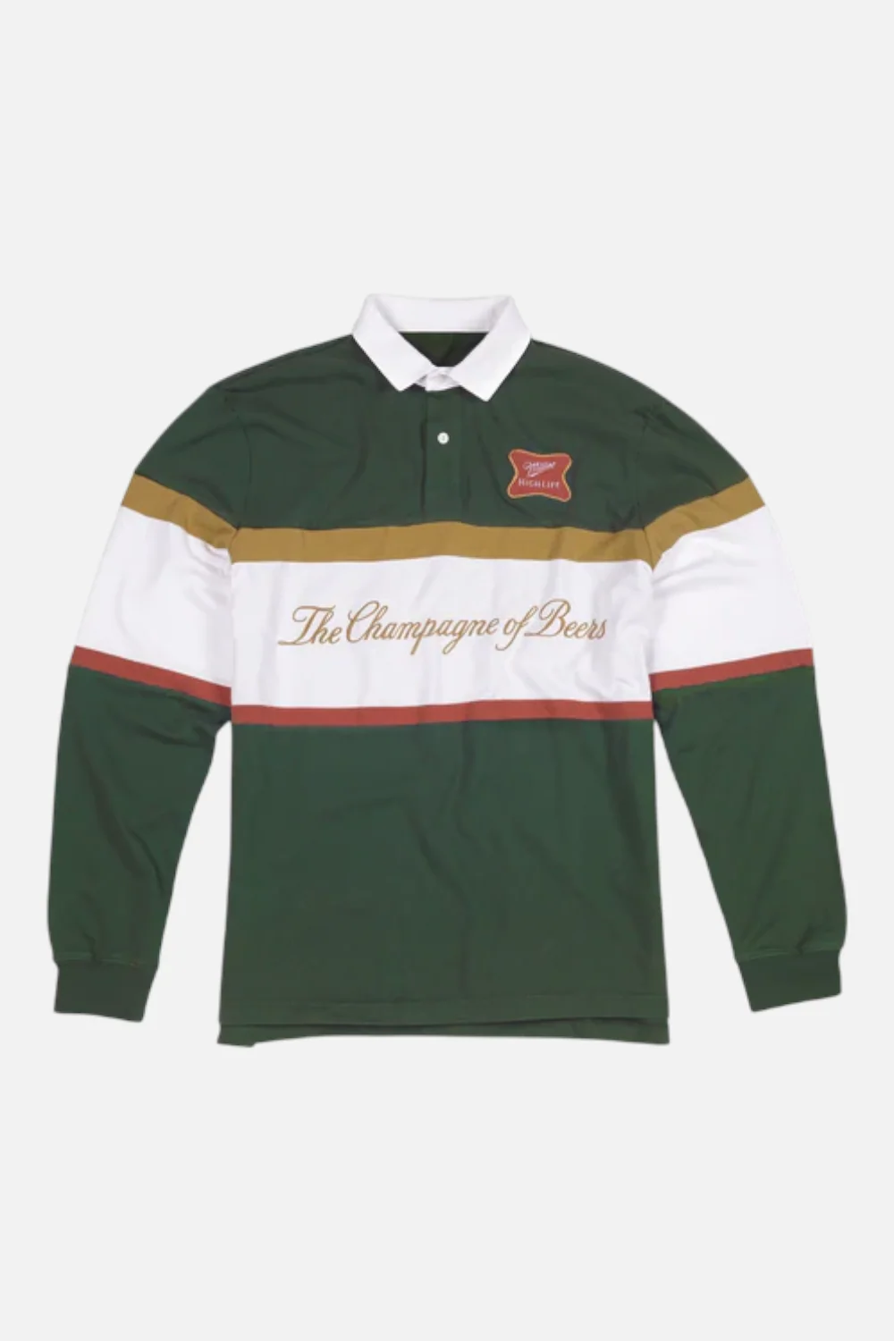 American Needle Men's Miller High Life Fieldhouse Rugby Polo Long Sleeve Shirt