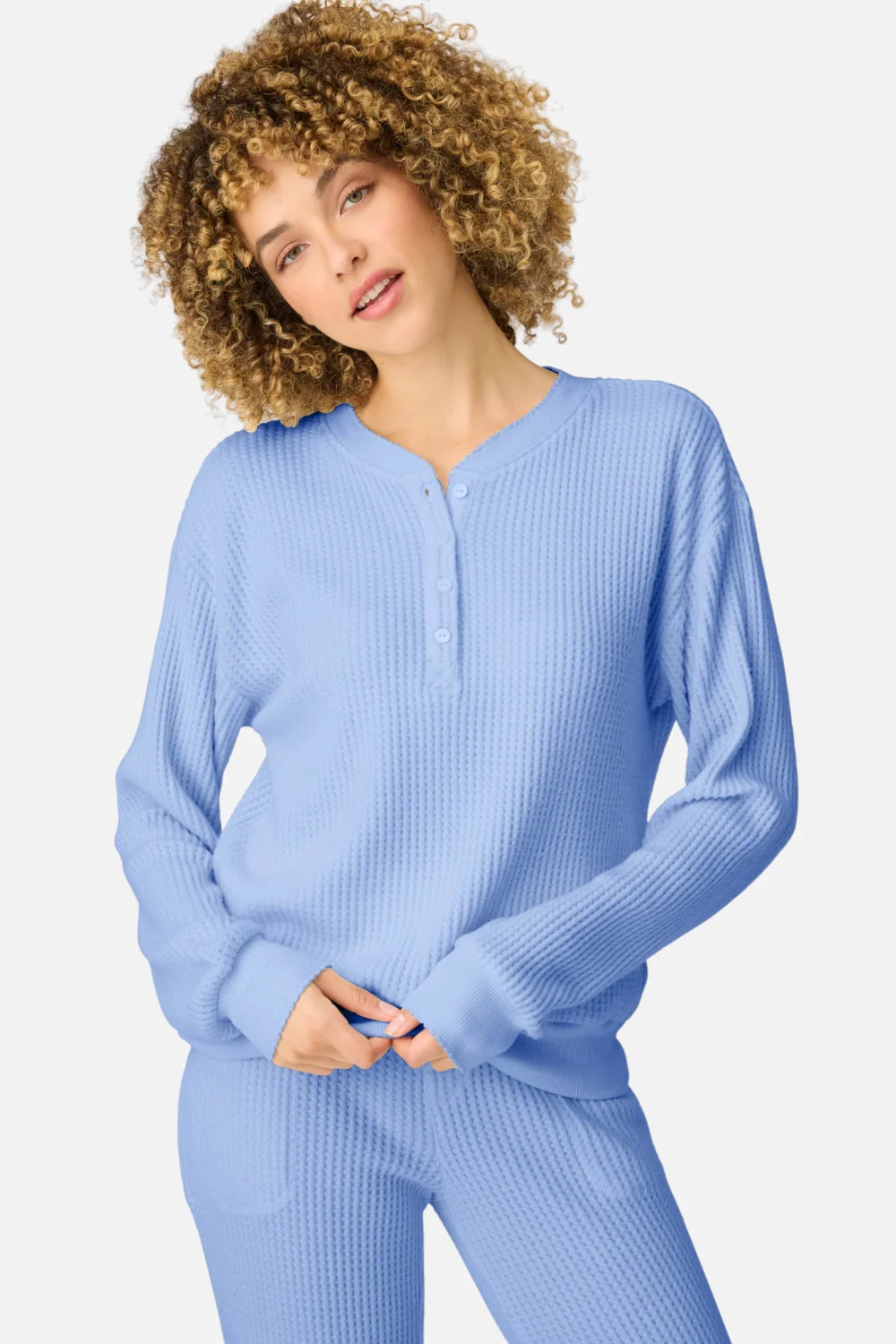 PJ Salvage Morning Waffles Long Sleeve Top in Periwinkle