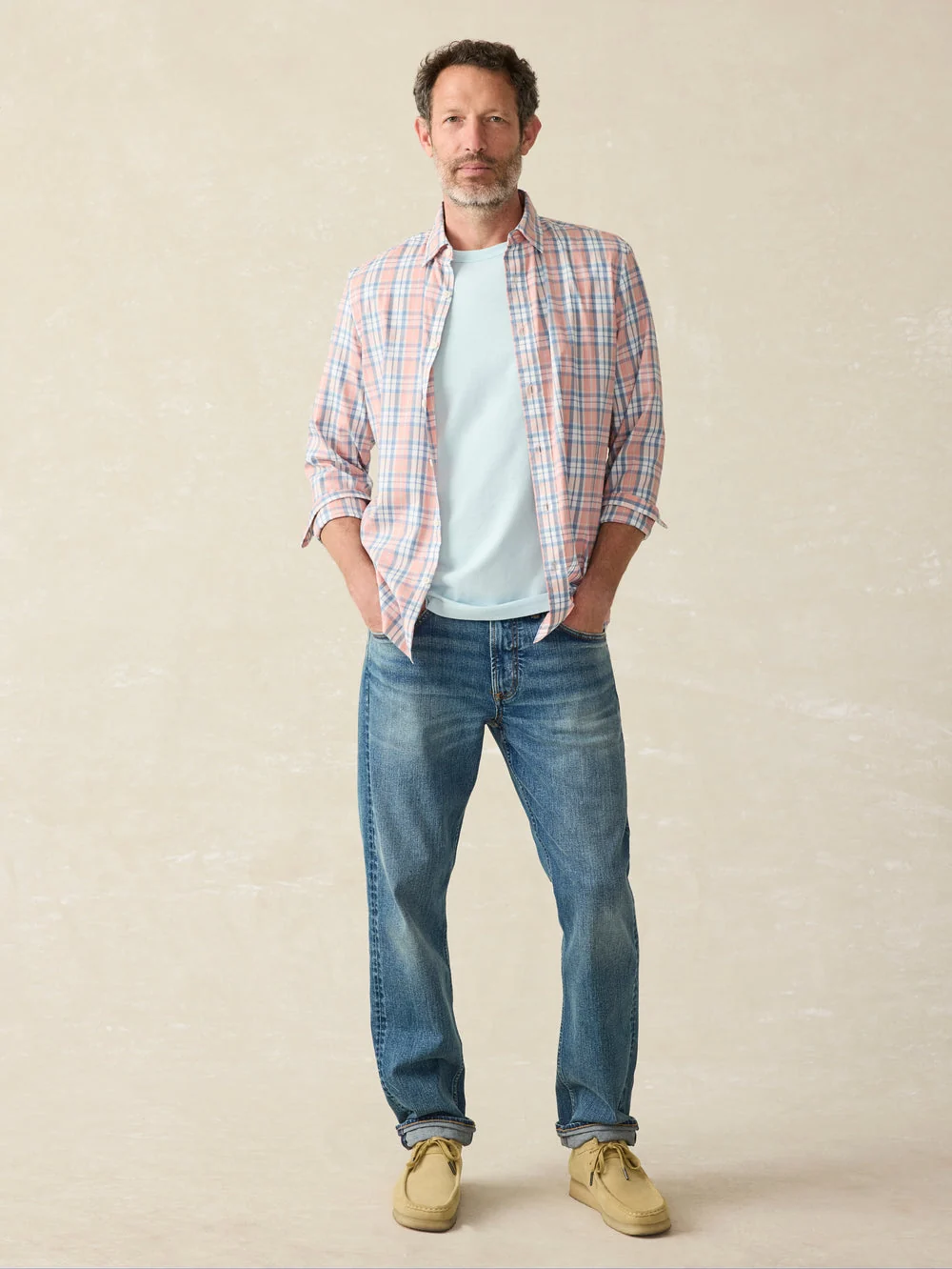 Faherty Movement Shirt in Ocean Coral Plaid - Image 3