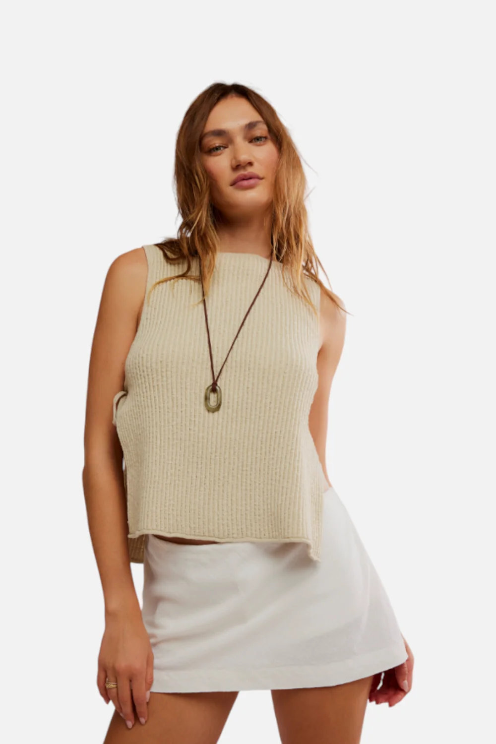 Free People Women's My Little Micro Mini Cotton-Linen Skort in Ivory