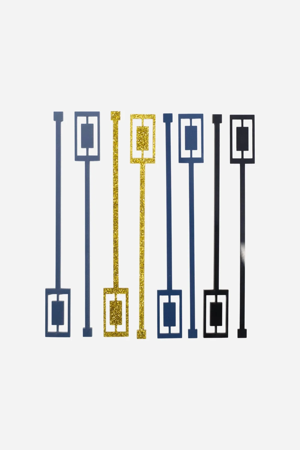 Mod Lounge Navy and Gold Rectangle Acrylic Swizzle Stix Drink Stirrers