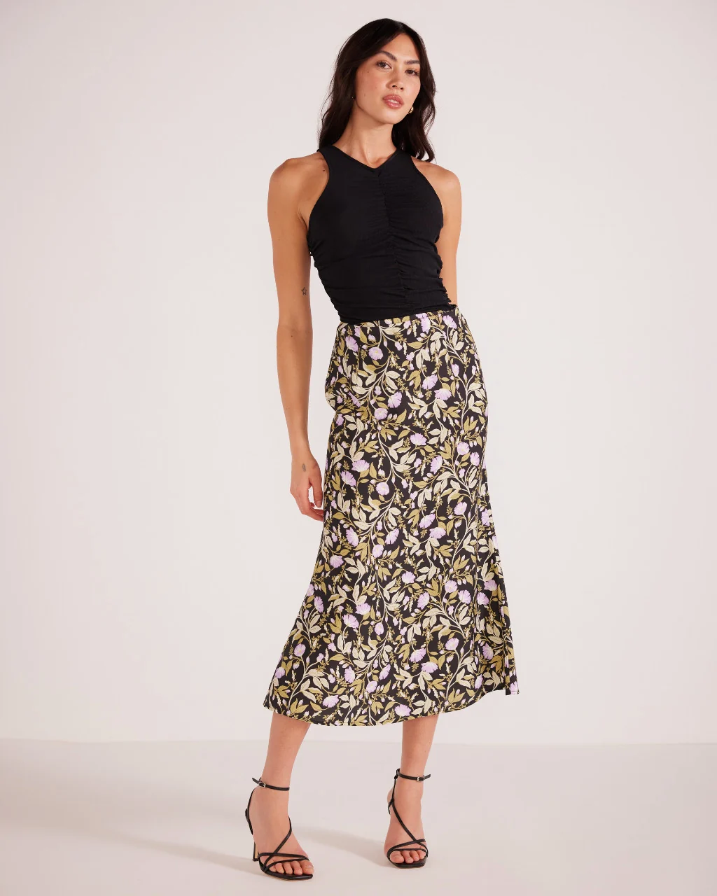 Minkpink Nocturne Bias Slip Midi Skirt in Lilac Floral - Image 2