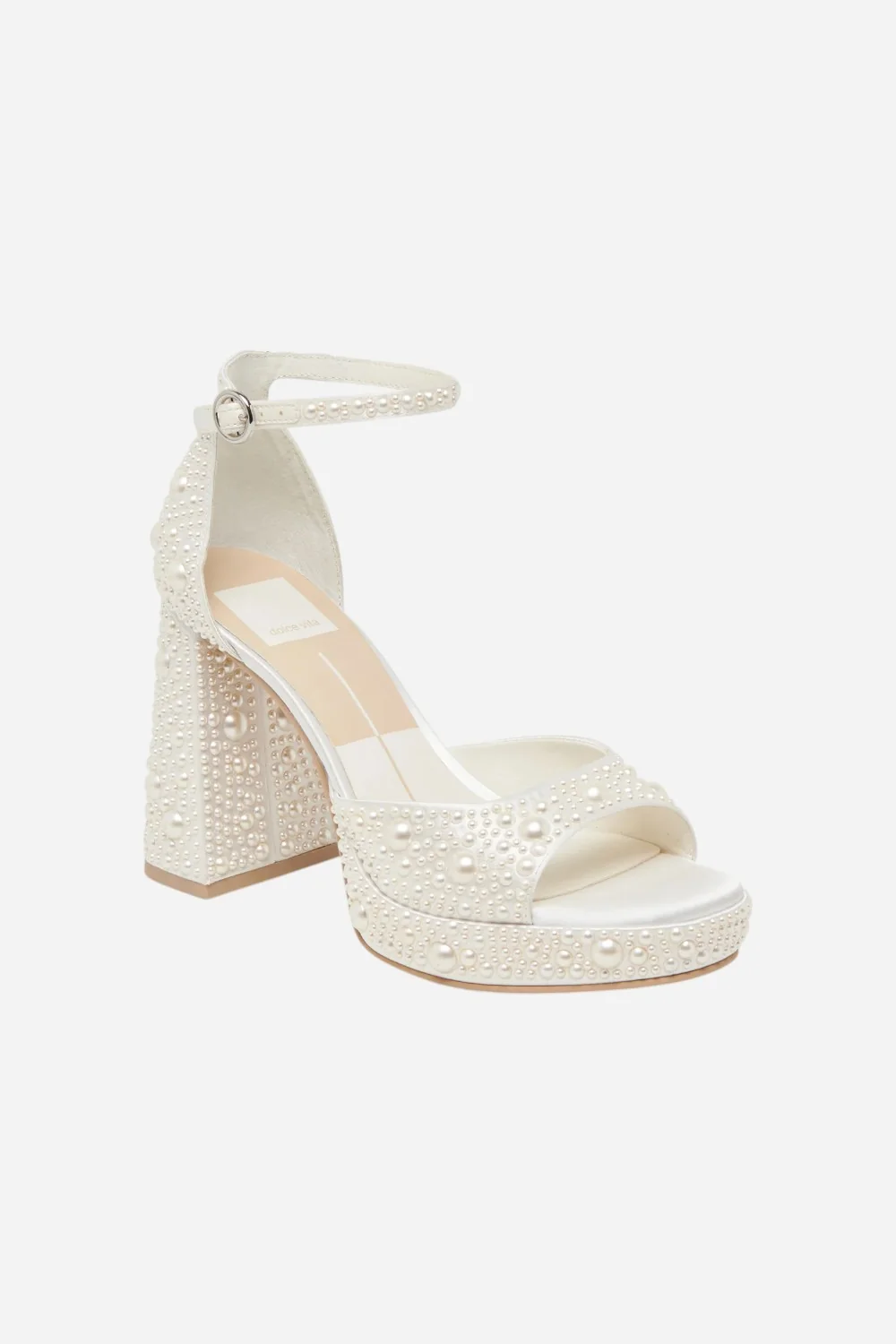 Dolce Vita Pandro Pearl Heels in True White Satin - Image 2