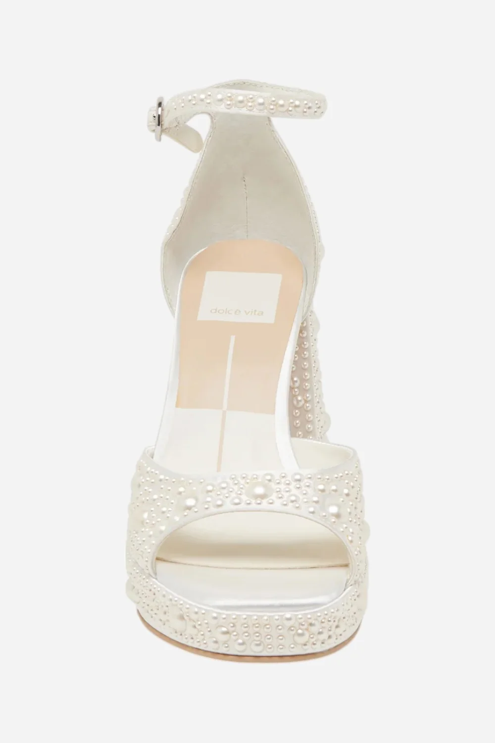 Dolce Vita Pandro Pearl Heels in True White Satin - Image 6