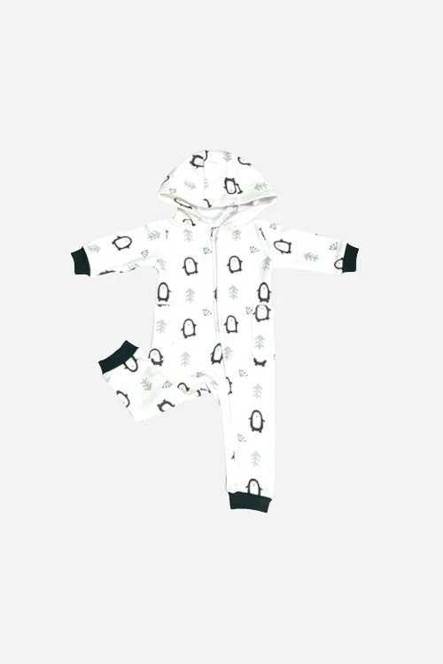 Viverano Penguin Fleece Zipper Hooded Baby Jumpsuit