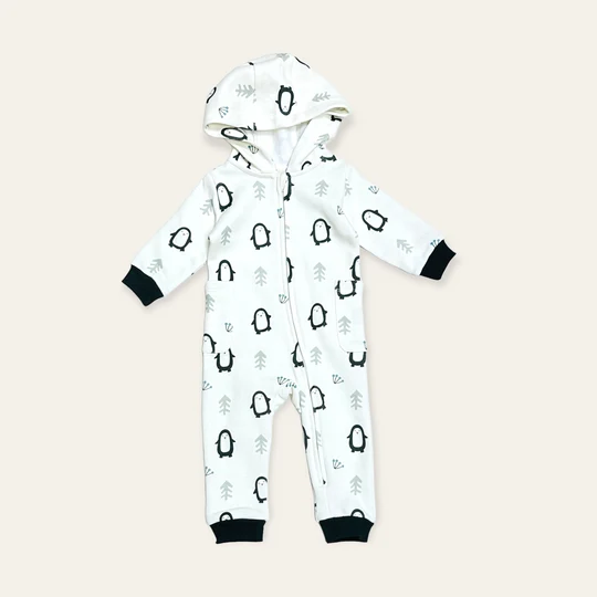 Viverano Penguin Fleece Zipper Hooded Baby Jumpsuit - Image 4