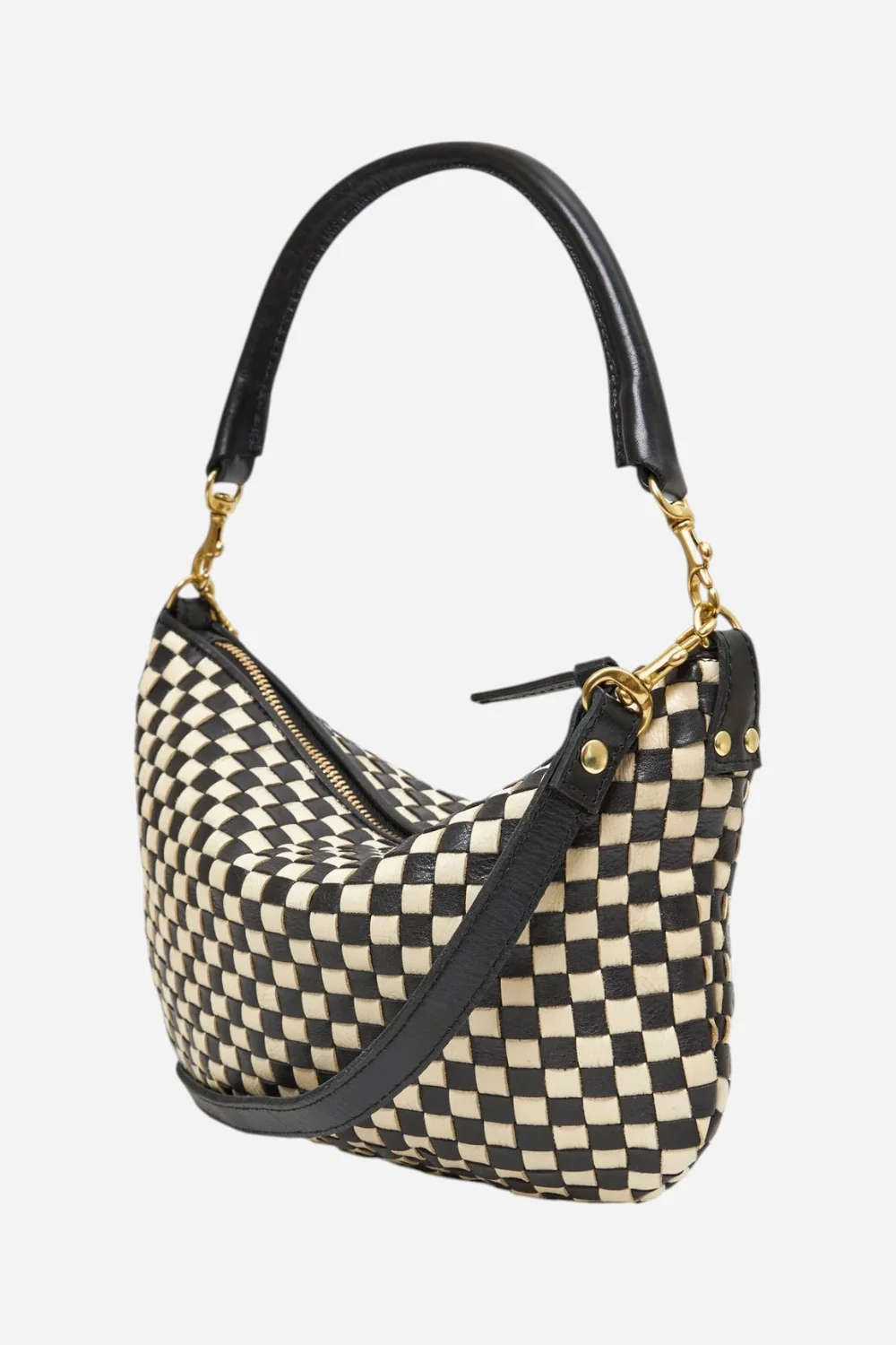 Clare V Petit Moyen in Black & Cream Woven Checker - Image 5