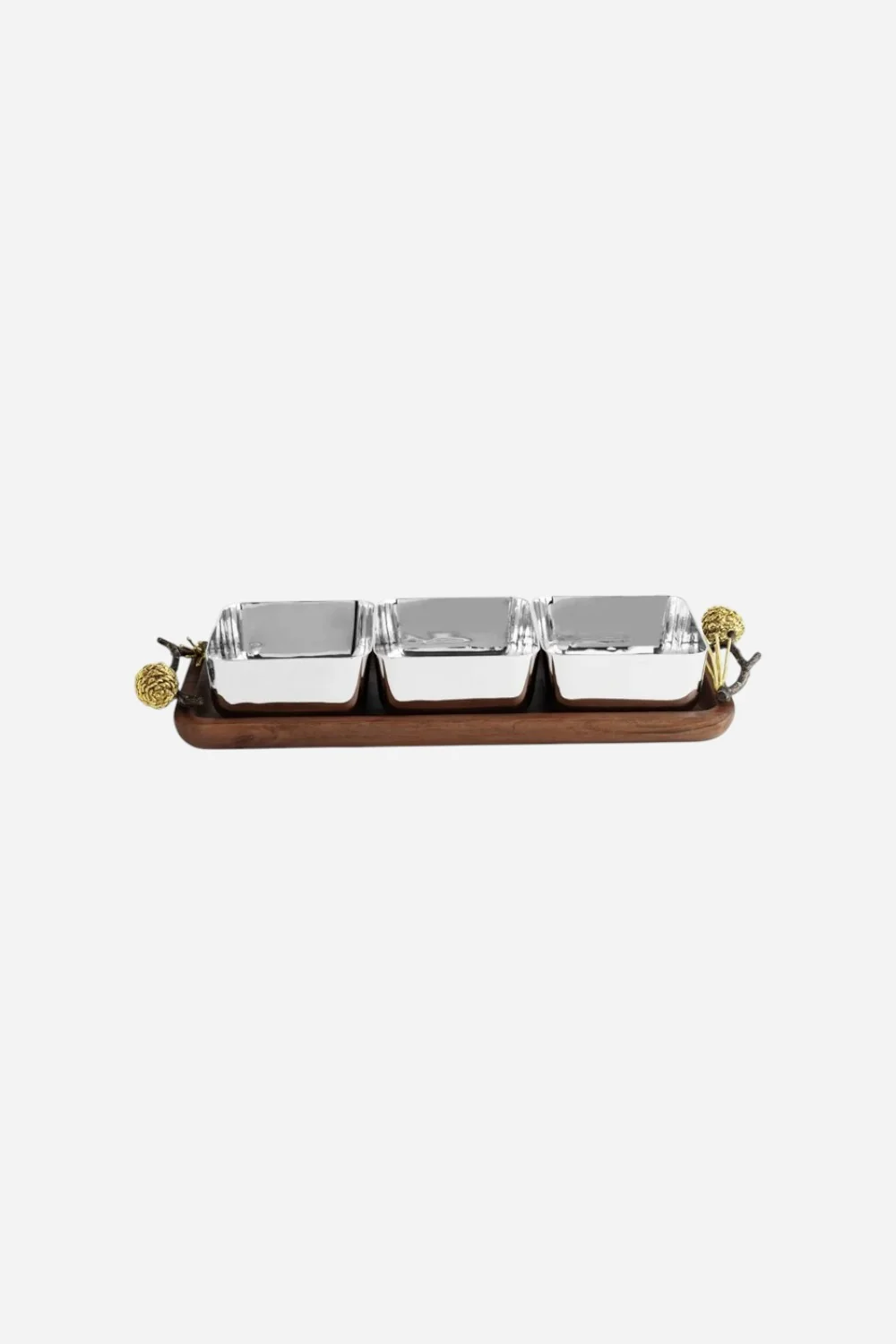 Michael Aram Pine Cone Wood Triple Bowl - Image 2