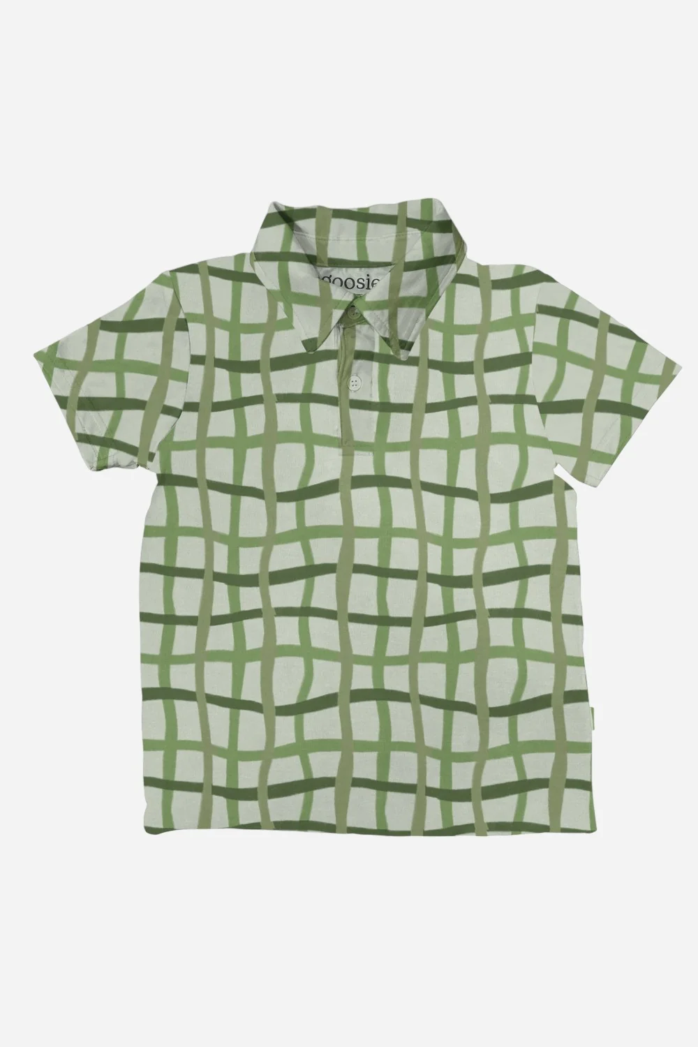 Goosies Short Sleeve Polo Shirt in Green Wavy Plaid
