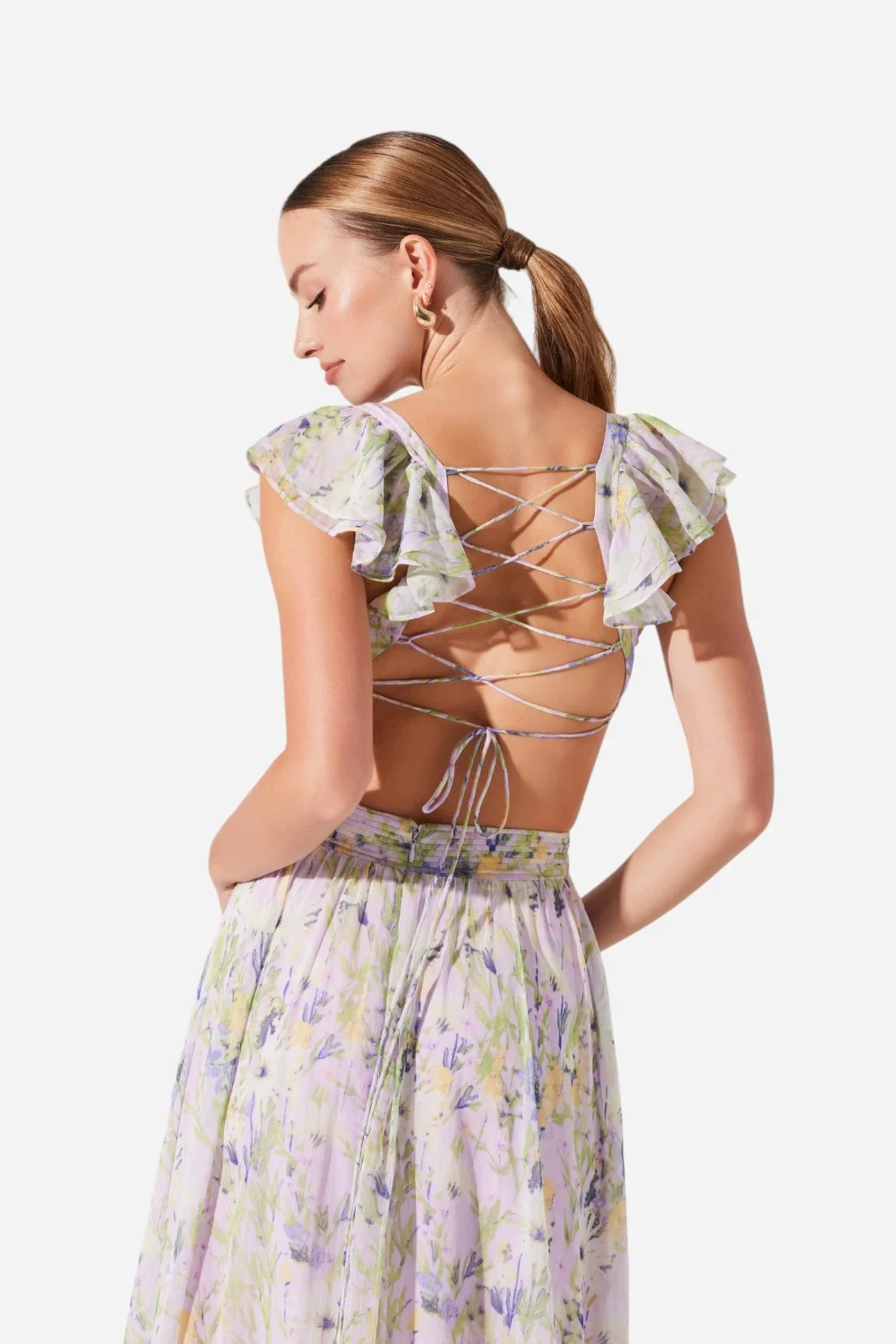 ASTR Primrose Floral Strappy Back Maxi Dress in Lavender Multi - Image 5