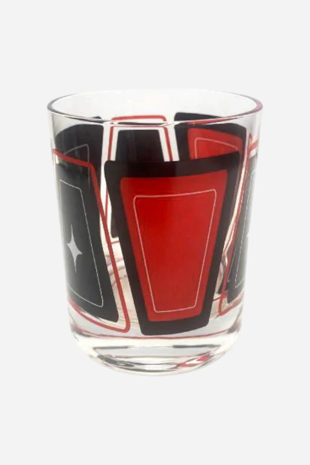 Mod Lounge Red and Black Retro Blocks Whiskey Rocks Vintage Cocktail Glass