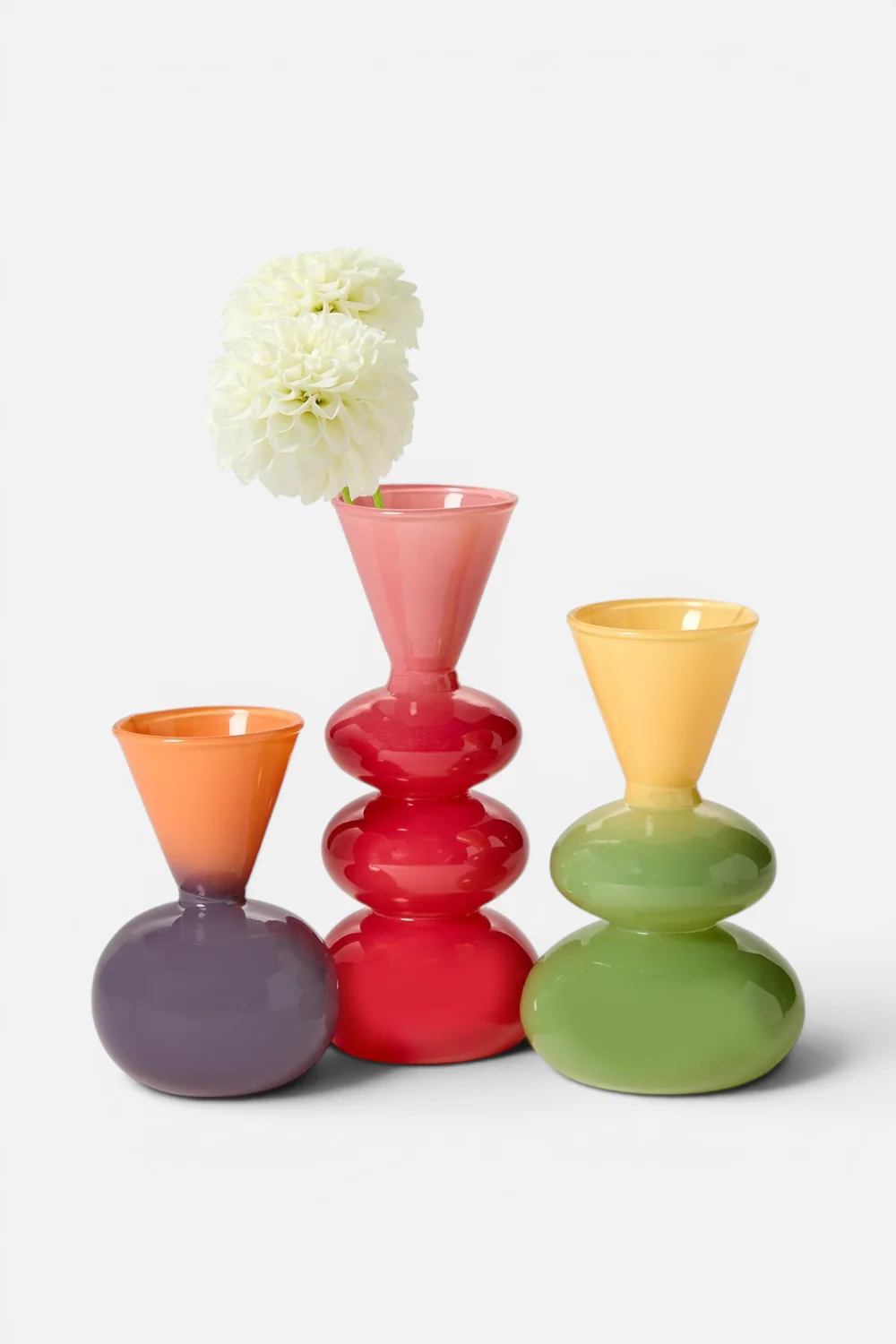 Two's Company Mix Color Glass Vases, Set of 3