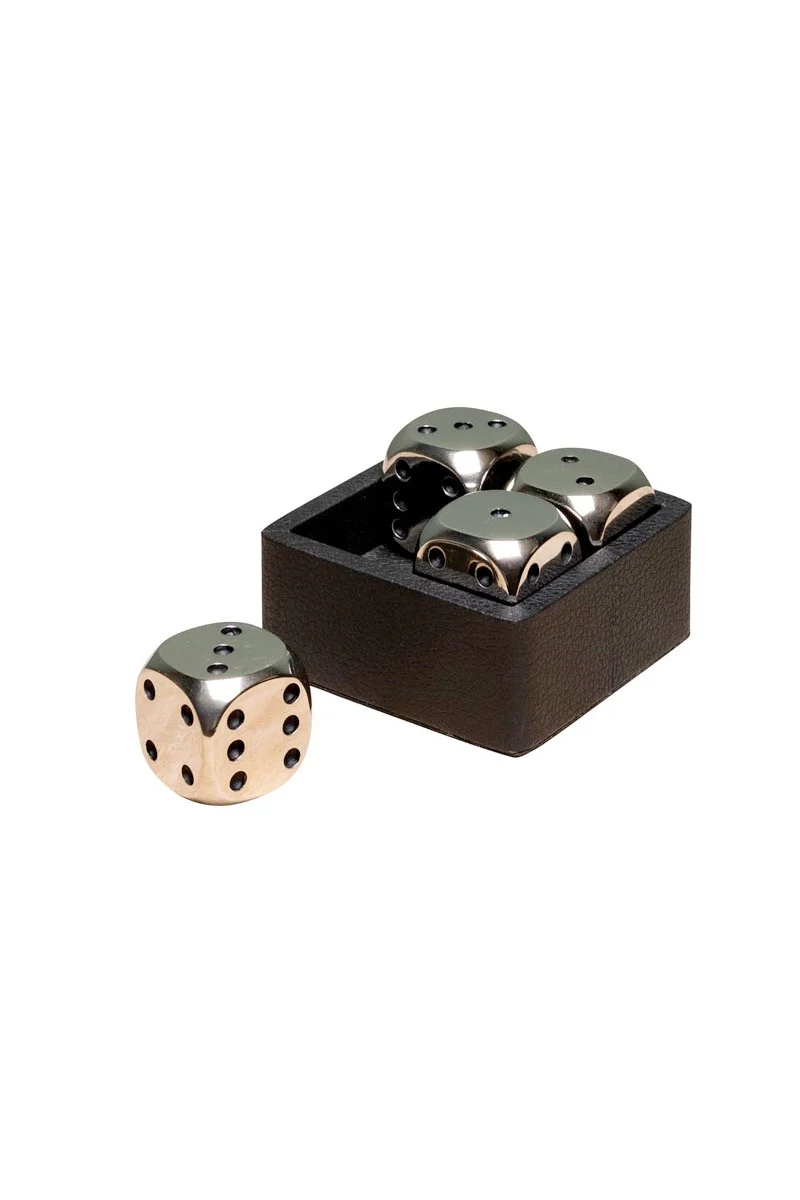 Chehoma Aluminium Dice On Leather Base - Set of 4