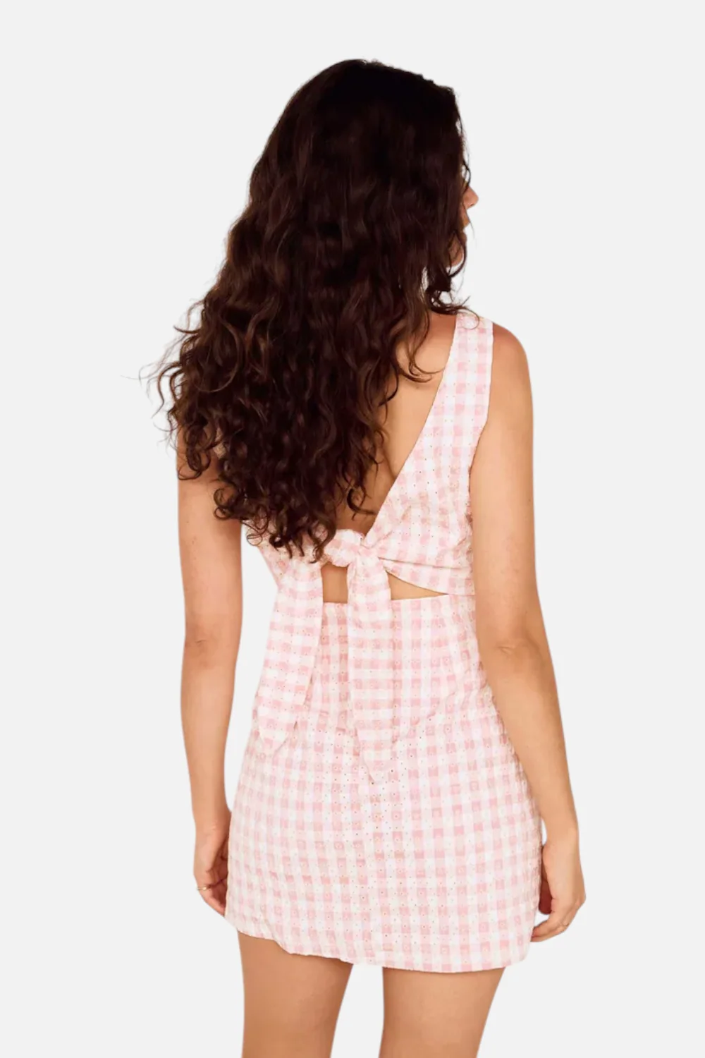 MINKPINK Sabina Tie Back Mini Dress in Pink Gingham - Image 6