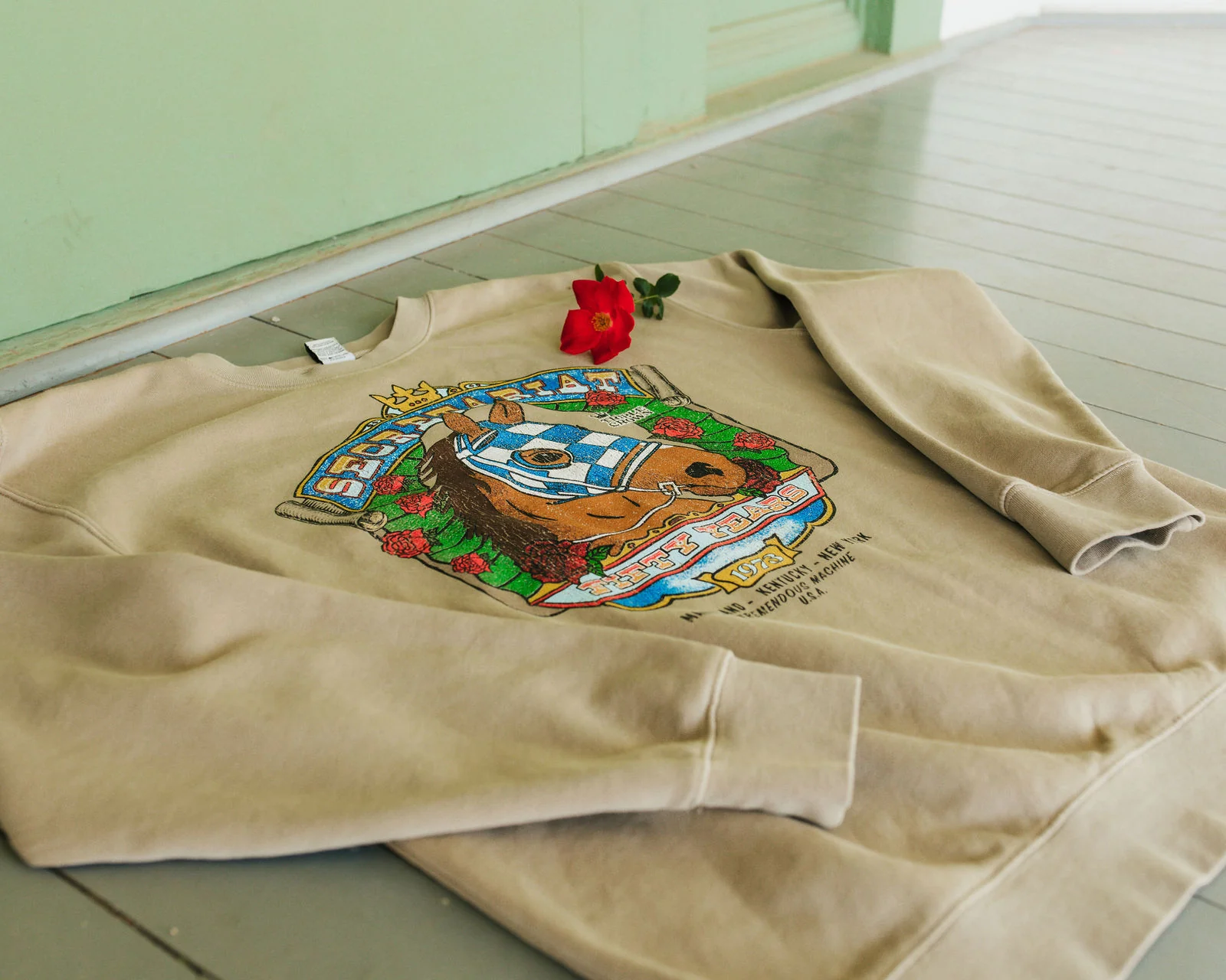 Secretariat Grateful Red Crewneck in Sandtrack - Image 4