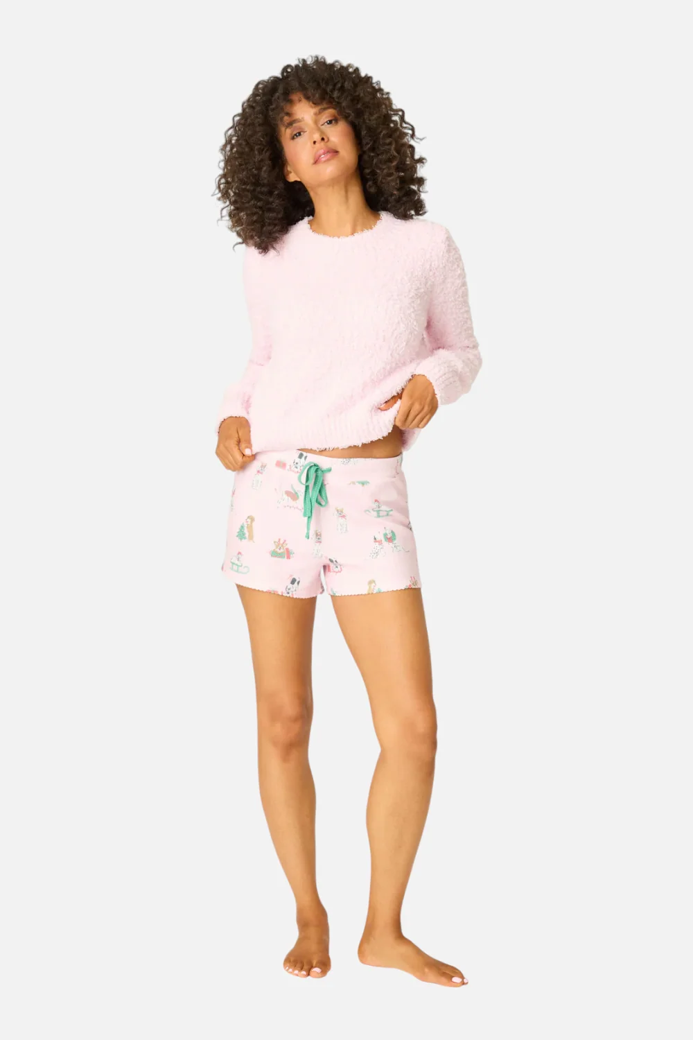 PJ Salvage Peace & Pawlidays Dog Print Shorts in Pink