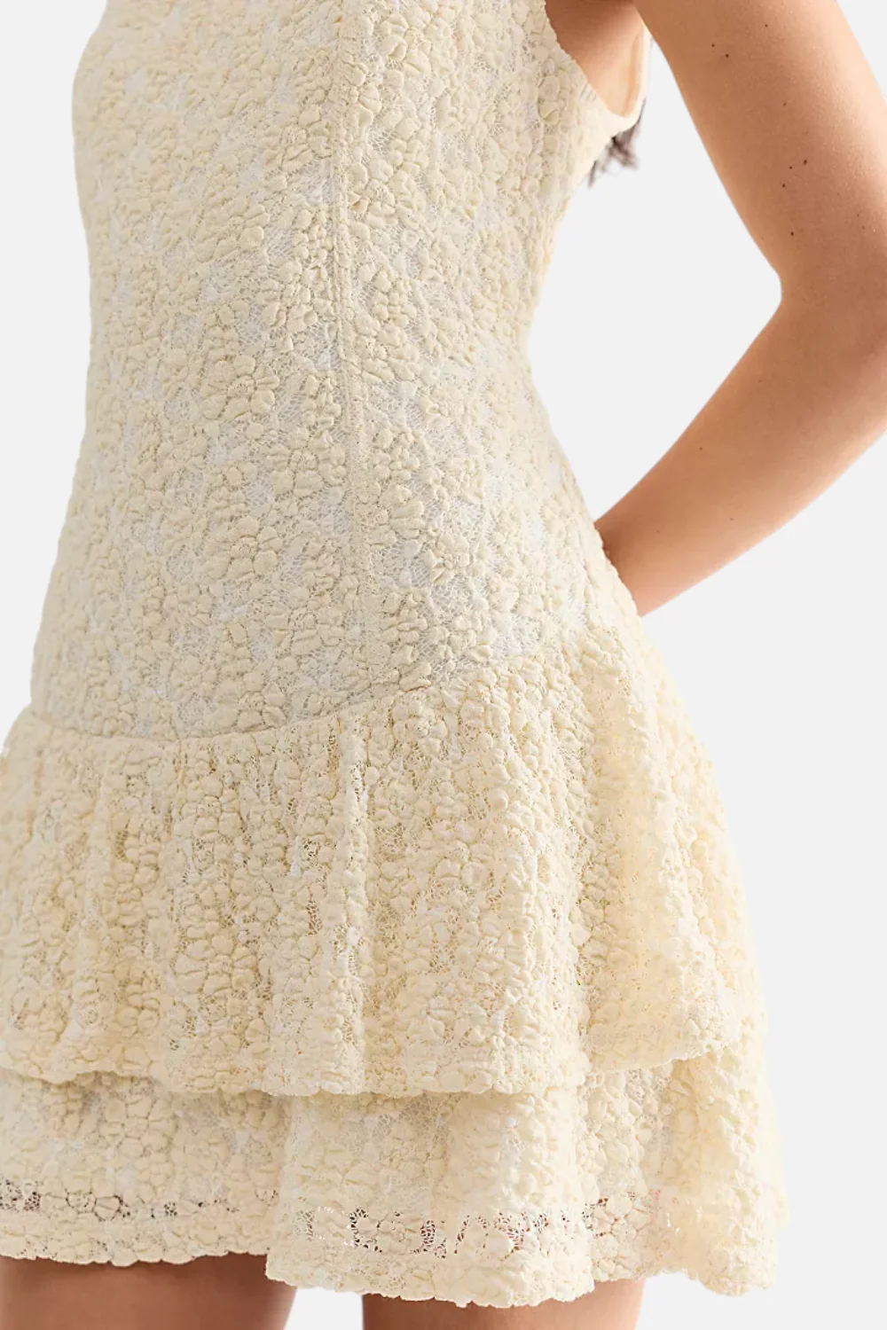 Free People Slow Burn Lace Mini Dress in Natural - Image 3