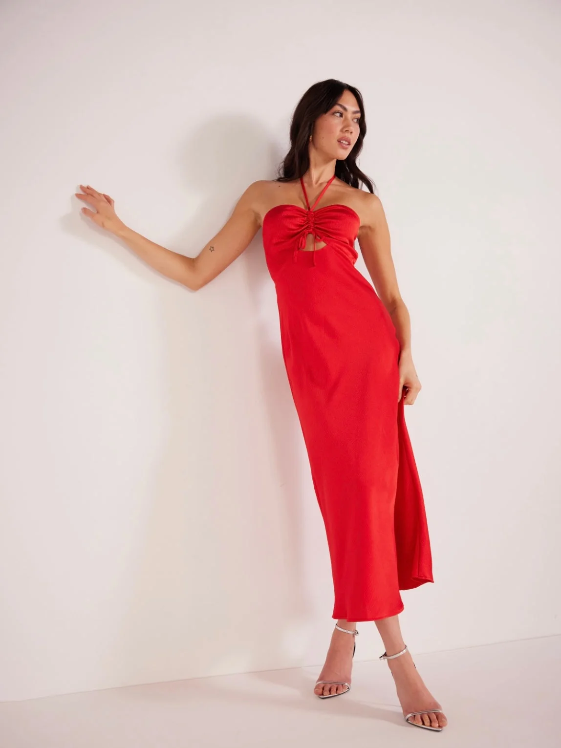 Minkpink Sonia Halter Neck Midi Dress in Red - Image 3