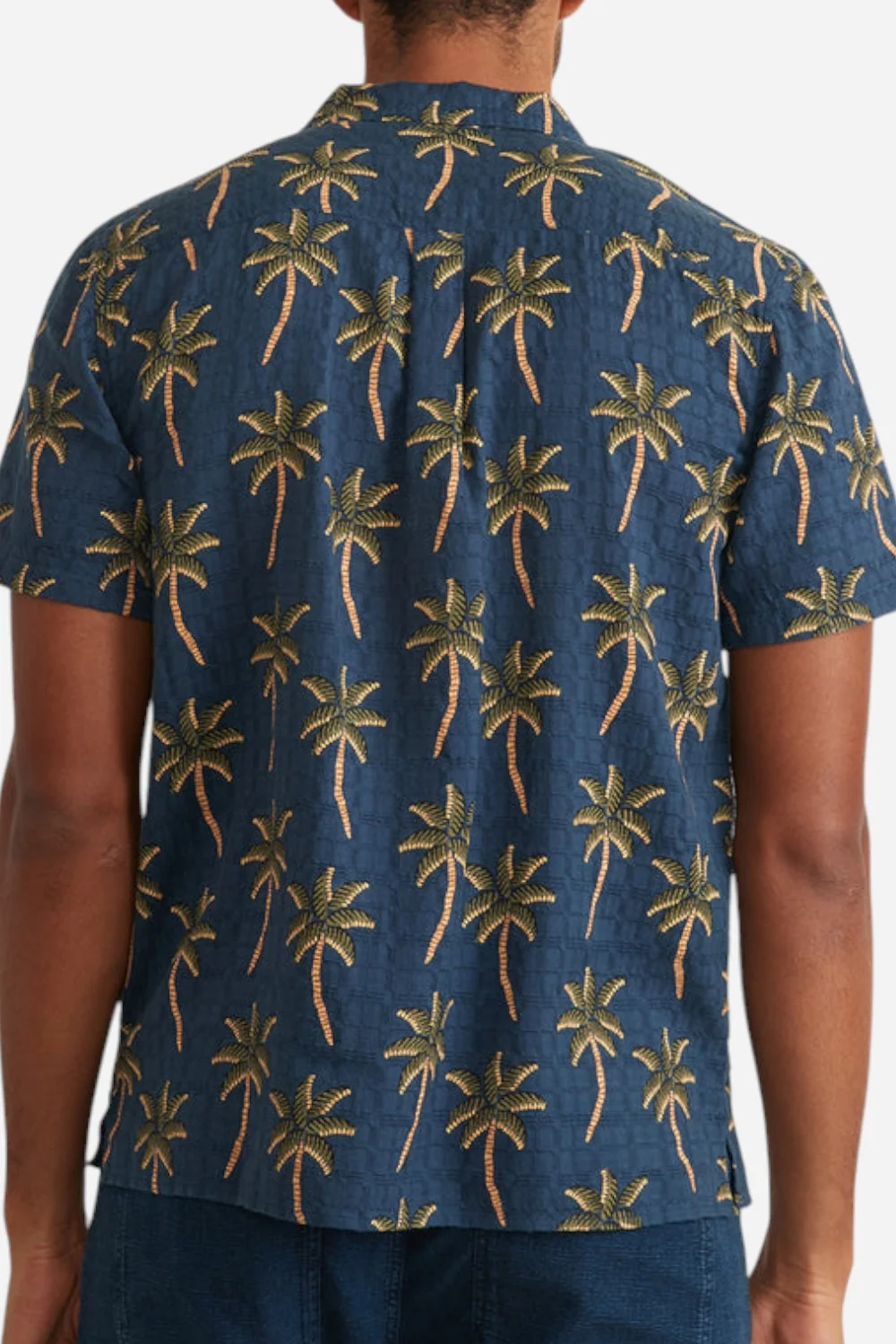 Marine Layer Short Sleeve Atlas Textured Shirt in Navy Palm Print - Image 3