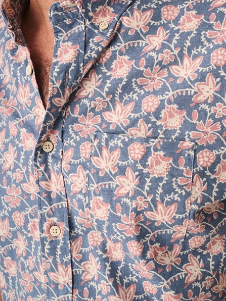 Faherty Short-Sleeve Breeze Shirt in Faded Floral Batik - Image 2