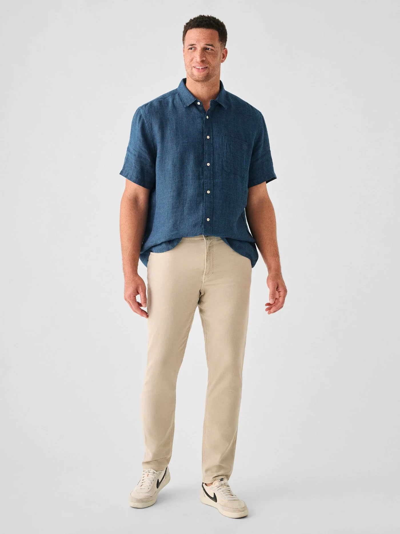Faherty Short Sleeve Linen Laguna Shirt in Indigo Basketweave - Image 6