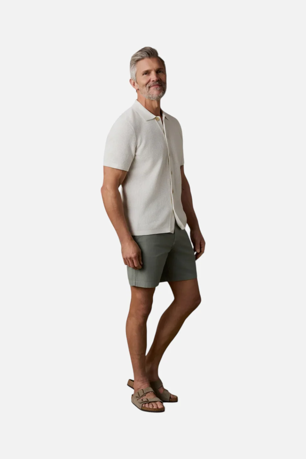 Faherty Short Sleeved Sunwashed Sweater Shirt in White Shell - Image 3