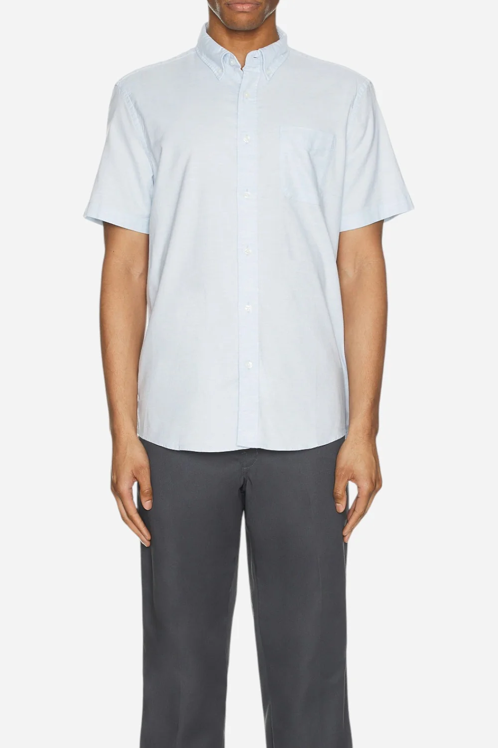 Faherty Short Sleeve Supima Oxford Shirt in Blue Heather - Image 3