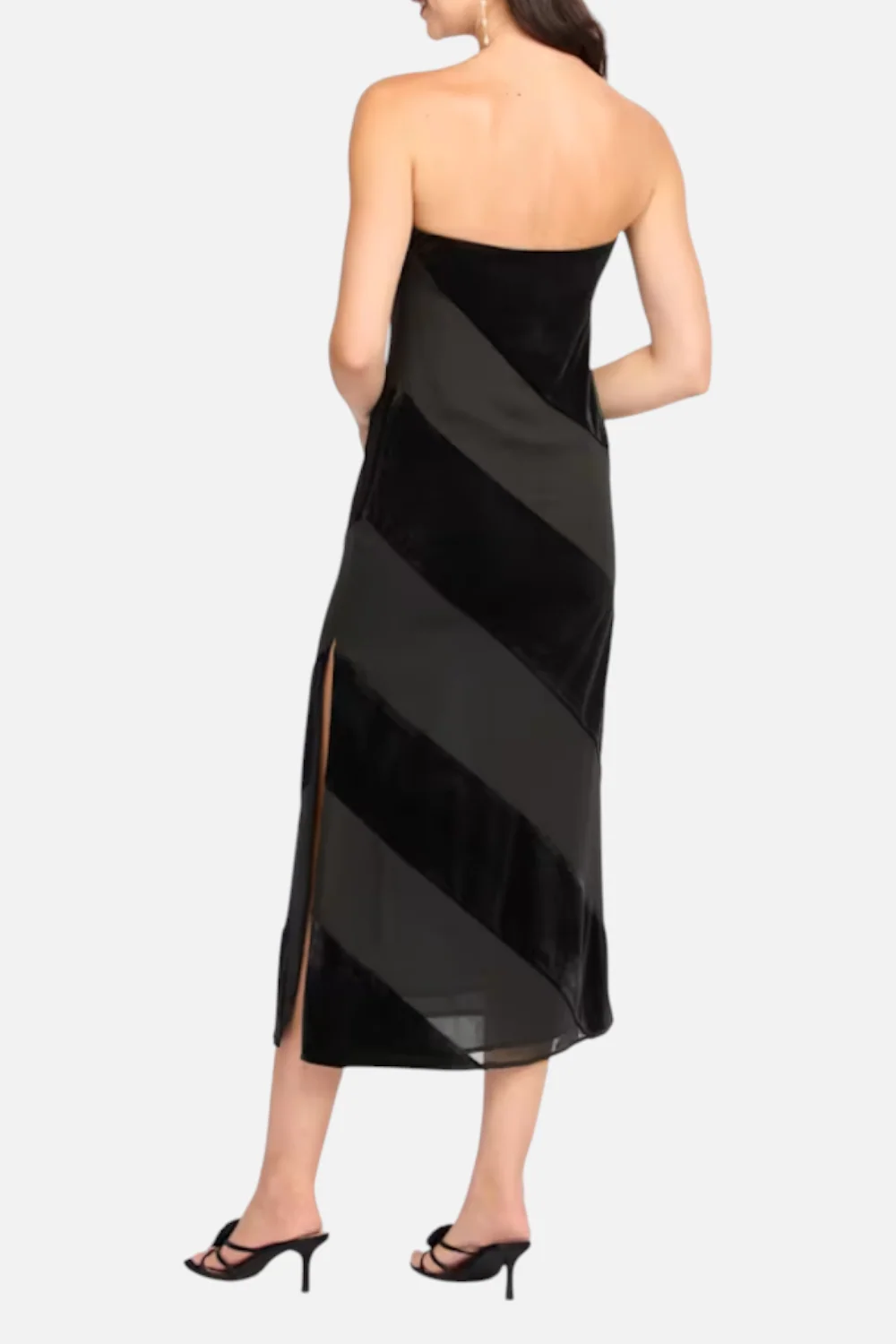 Lulus Surrey Velvet Striped Midi Dress in Black - Image 2