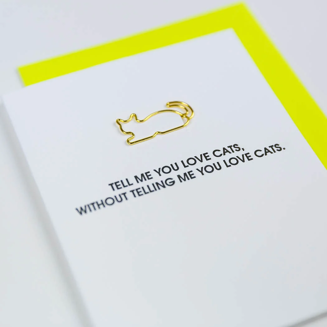 Tell Me You Love Cats Paper Clip Letterpress Card - Image 2