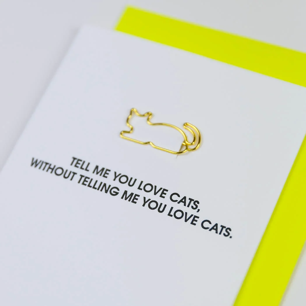 Tell Me You Love Cats Paper Clip Letterpress Card - Image 3