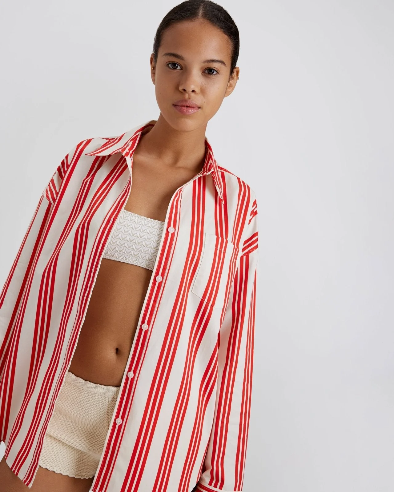 Solid & Striped The Dylan Button Down Shirt in Lipstick Red Stripe - Image 3