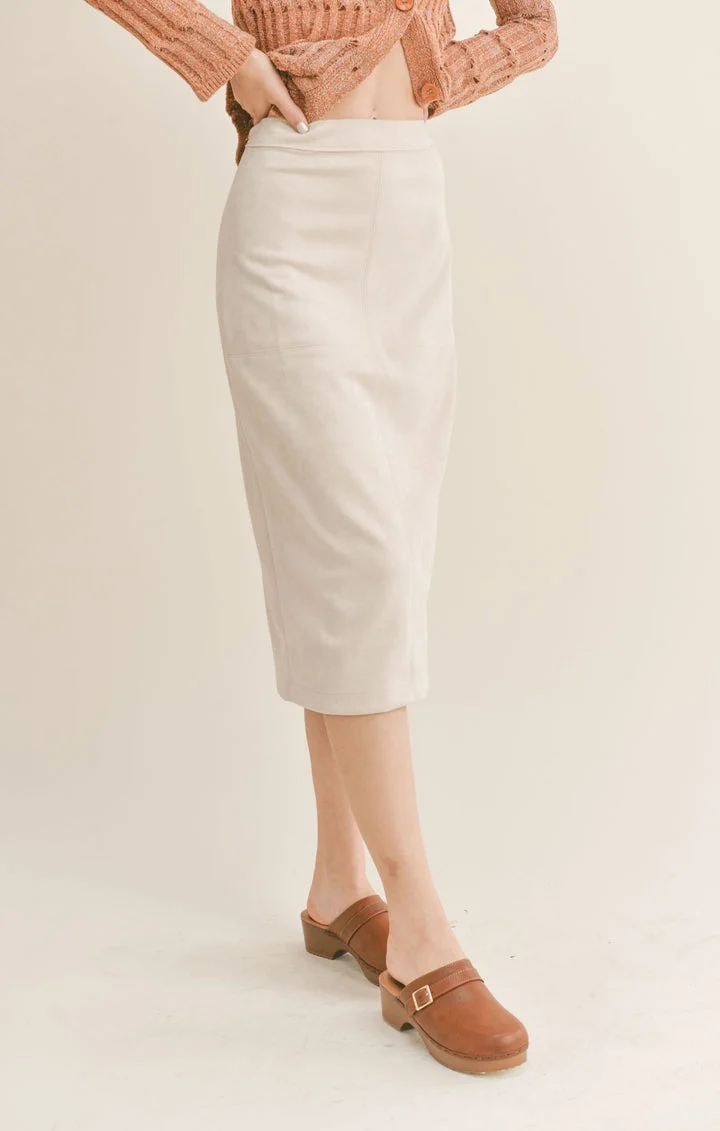Sage the Label The Gallery Suede Midi Skirt in Tan - Image 2